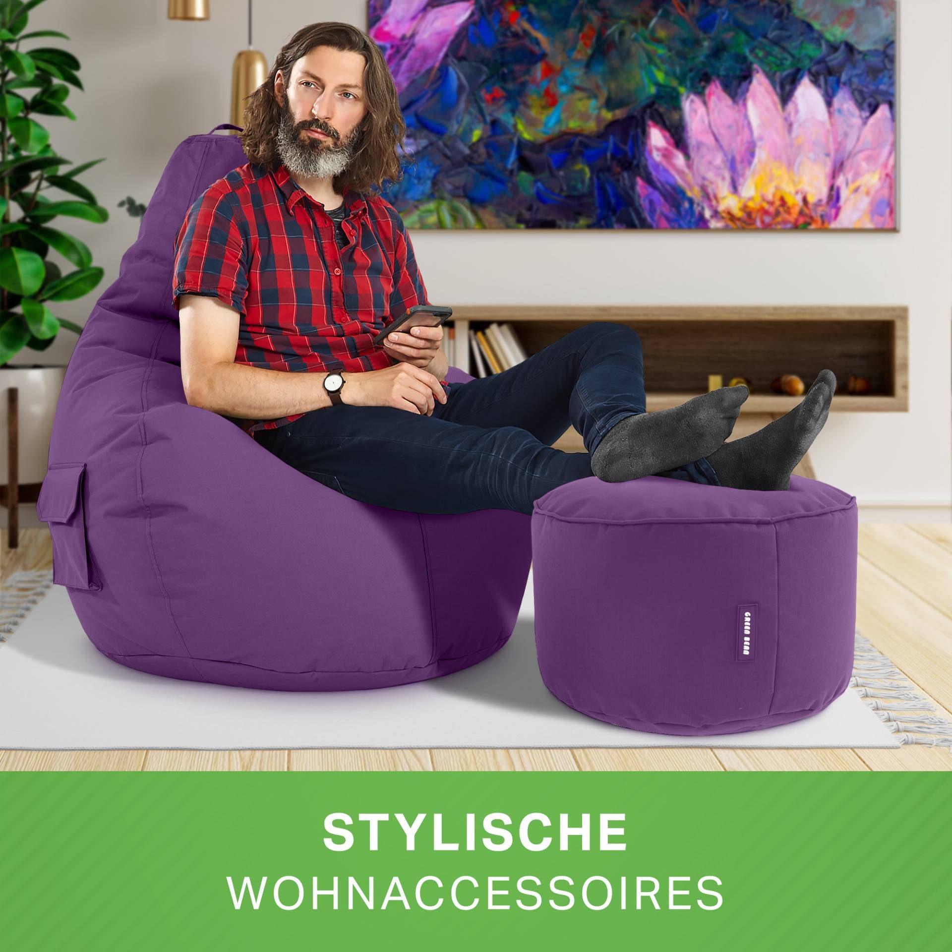 Green Bean Sitzsack Gaming Sitzsack + Hocker Cozy+Cube (Gaming Chair mit Fußhocker), Set Sitzsack mit Sitzhocker, Sitzkissen, Relax-Sessel