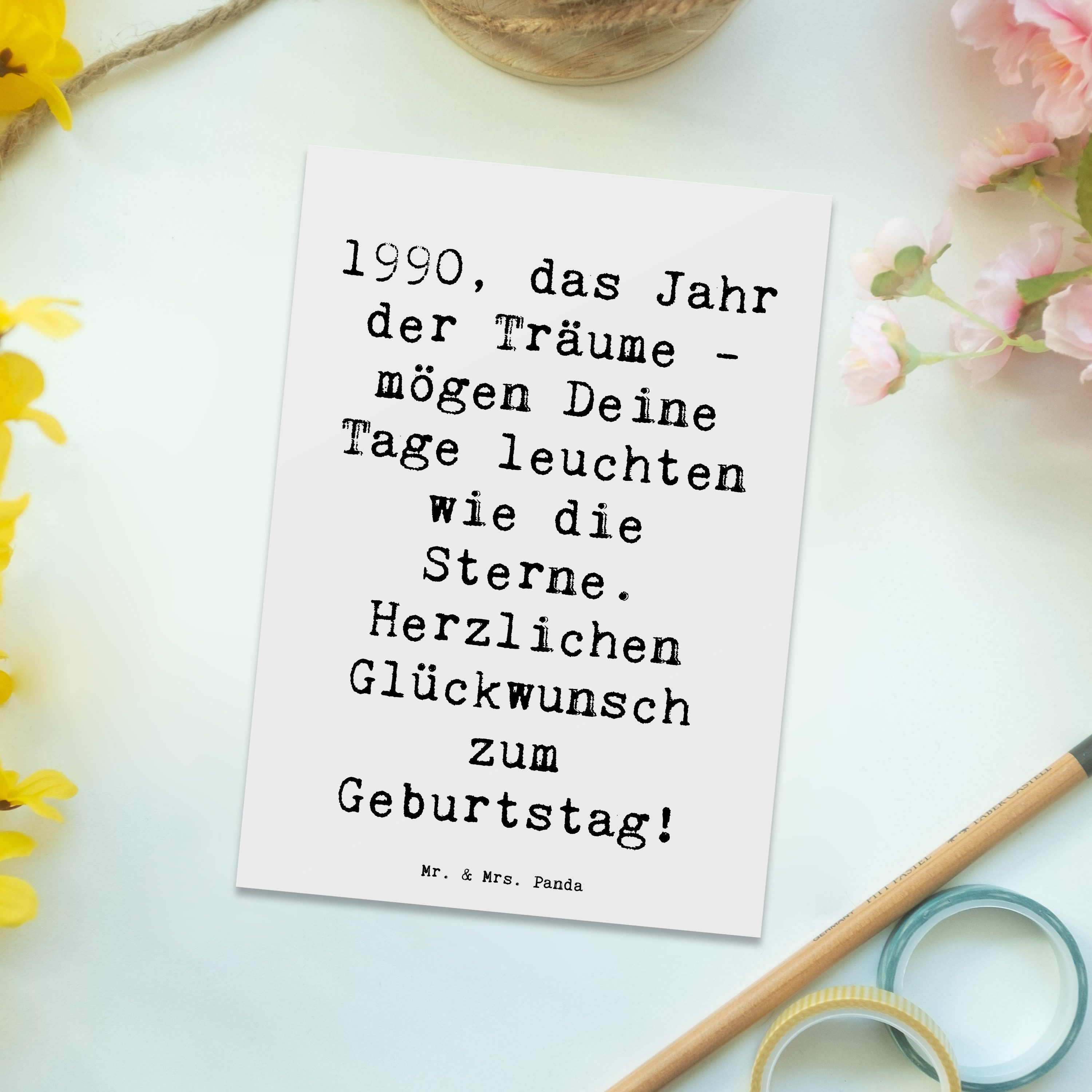 Thumbnail - Mr. & Mrs. Panda Postkarte 1990 Geburtstag Träume - Weiß - Geschenk, Träume wahr werden, Ansicht, Matte Rückseite