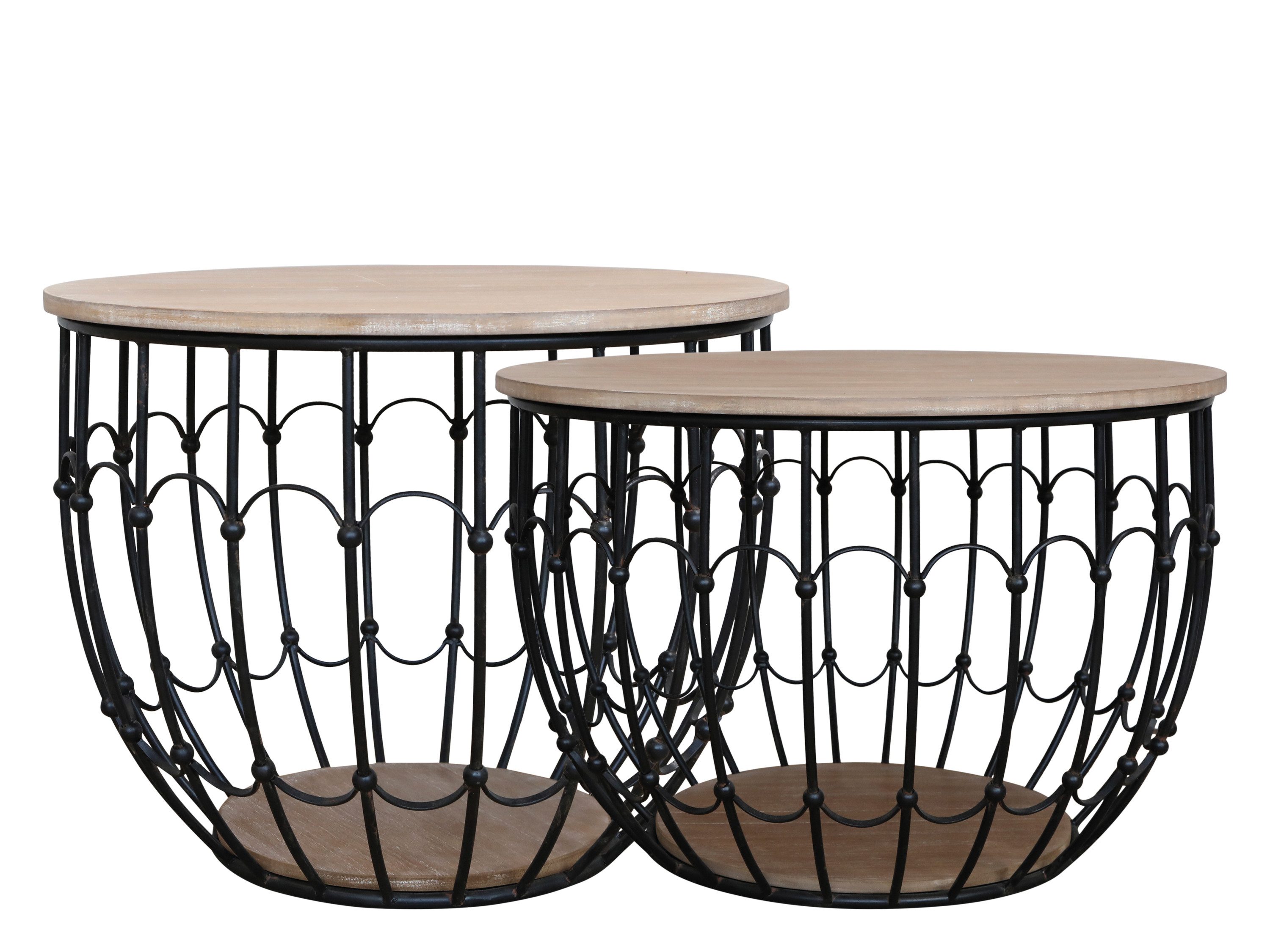 Chic Antique Beistelltisch Chic Antique - 2x Tisch Sofatisch Beistelltisch Schwarz Holzdeckel