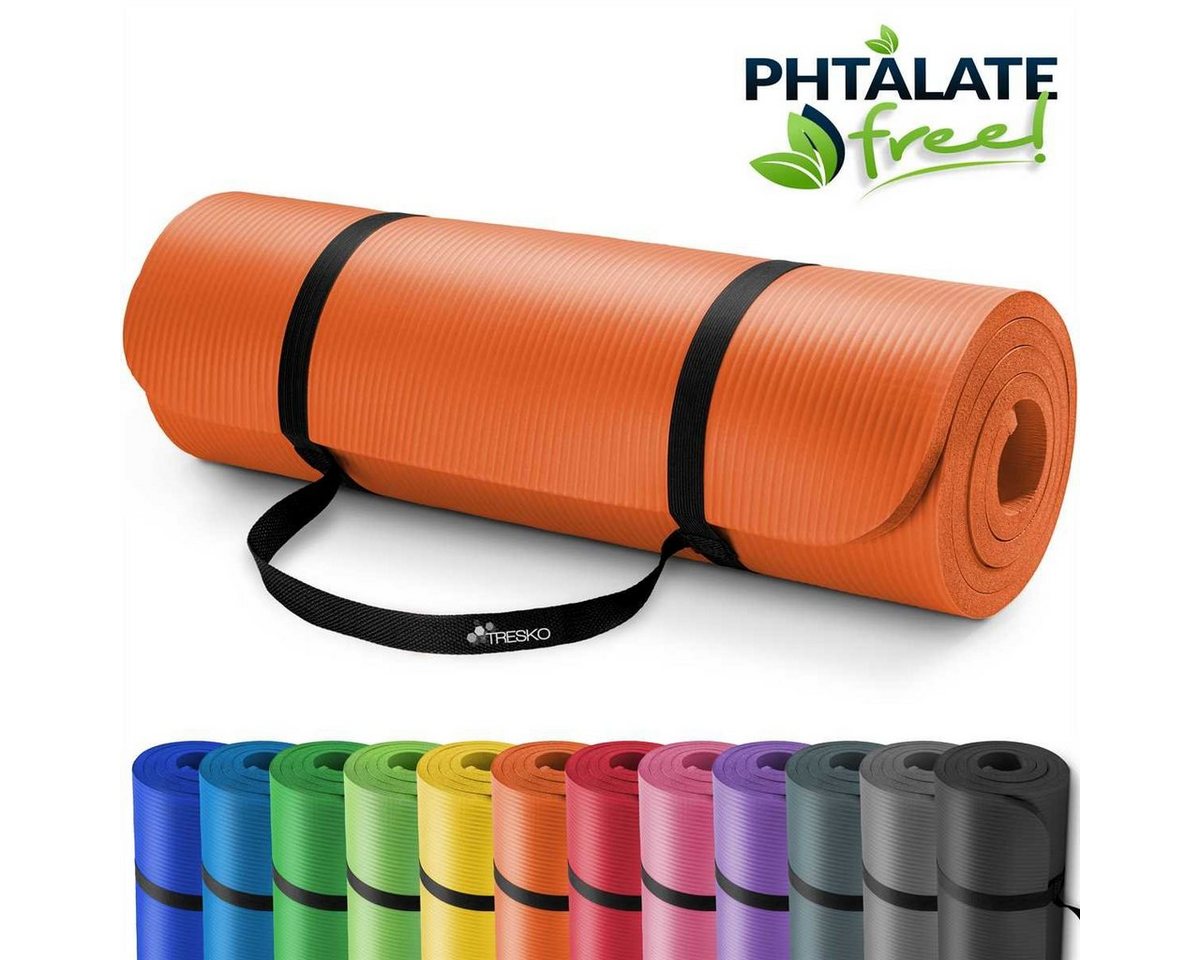 TRESKO Gymnastikmatte rutschfest mit Tragegurt Sportmatte gepolstert, Yogamatte Gymnastikmatte Dick Fitnessmatte