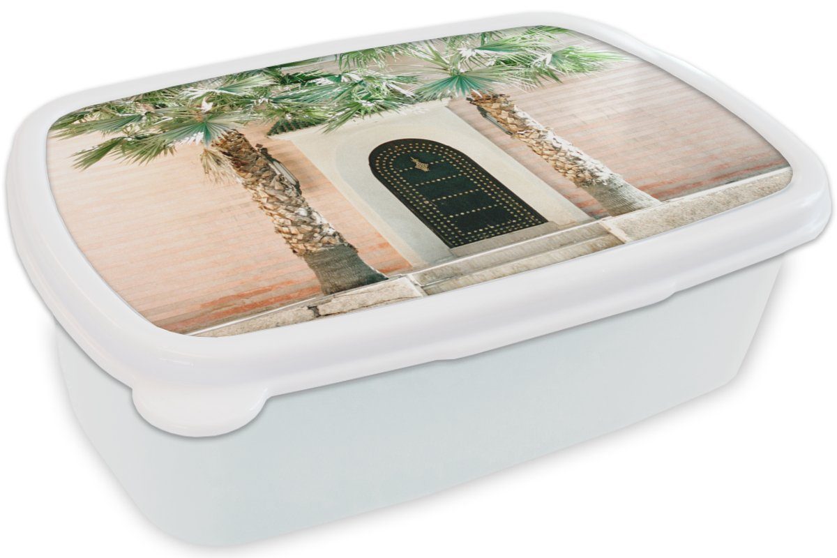 Jungs Weiß - Erwachsene, - Mädchen und Brotdose, Marrakesch MuchoWow Kunststoff, - und für Tropisch, Tür (2-tlg), Lunchbox für Brotbox Kinder - Palme