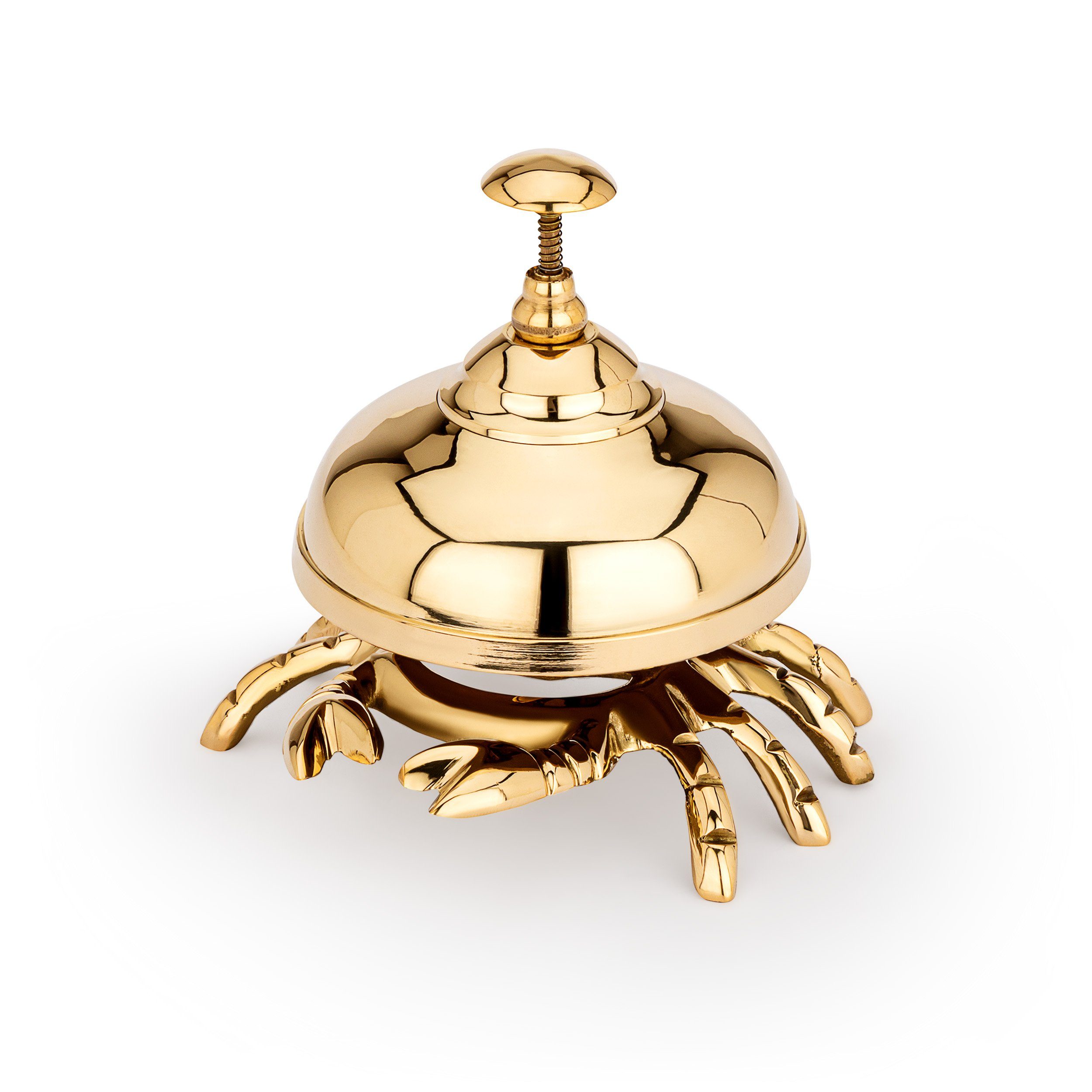 Dekofigur Maritim Tresenglocke Krabbe aus massiv Messing gold 9cm hoch Tischgloc