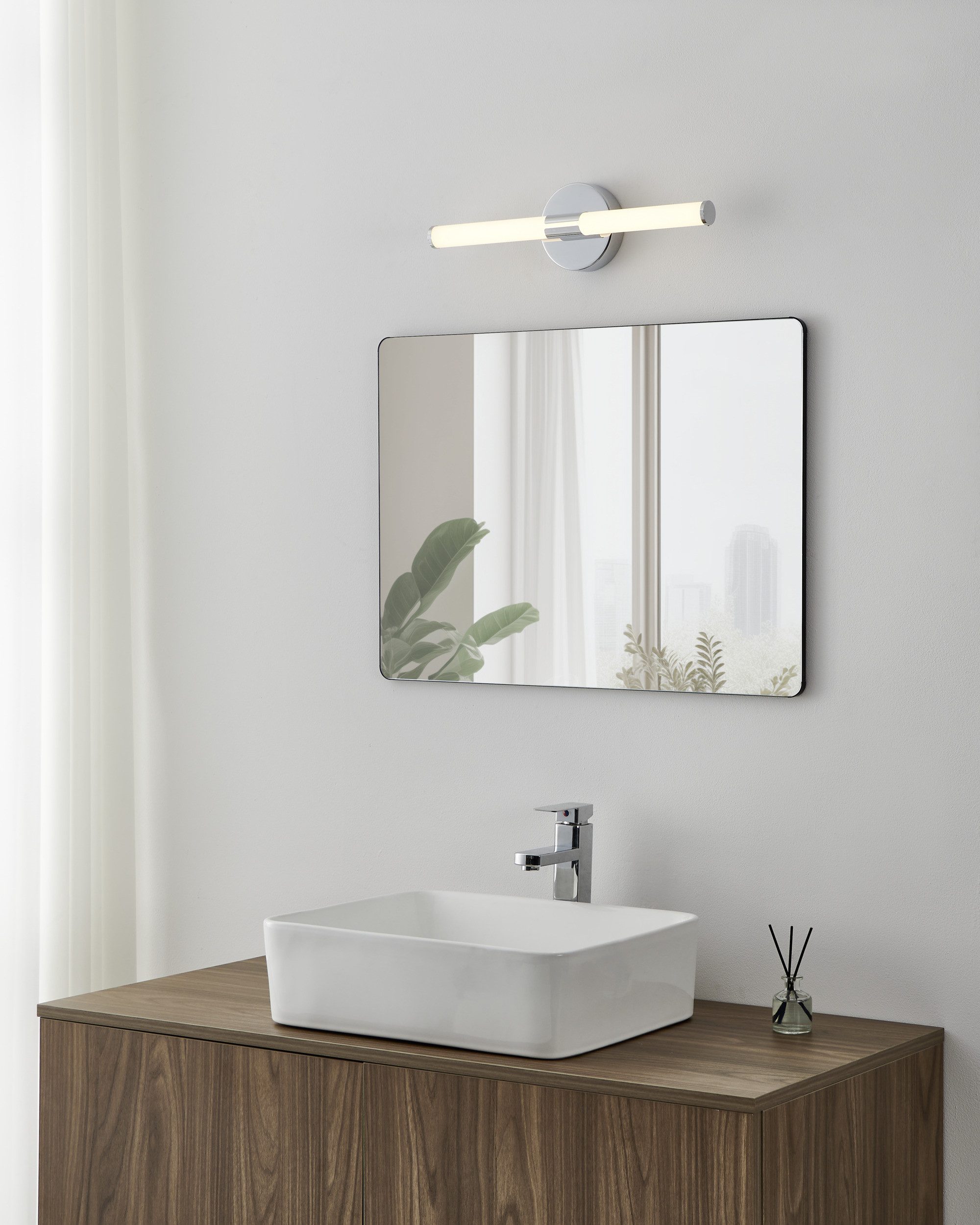 EGLO Spiegelleuchte RAMOLA Spiegellampe - Stahl - LED - 7,5W - IP44, Memoryfunktion, LED fest integriert, Neutralweiß, Kaltweiß, Warmweiß, Wandlampe, Badezimmerlampe, Bad, L45 x H12 x AL6,5 cm