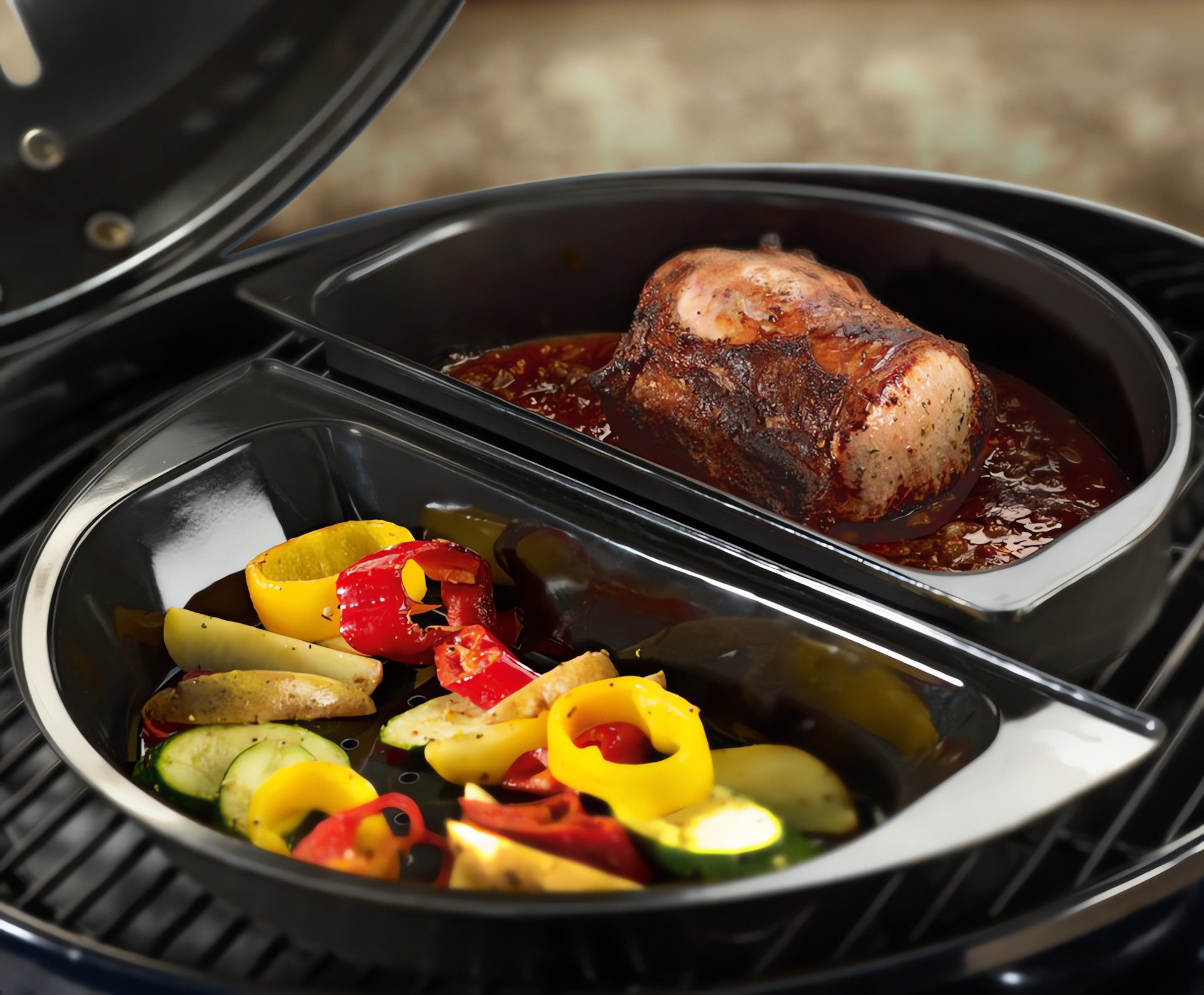 OUTDOORCHEF Pfannen-Set „Halbmond Kochset“ – 2 Kugelgrill Grill Pfannen halbmondförmig