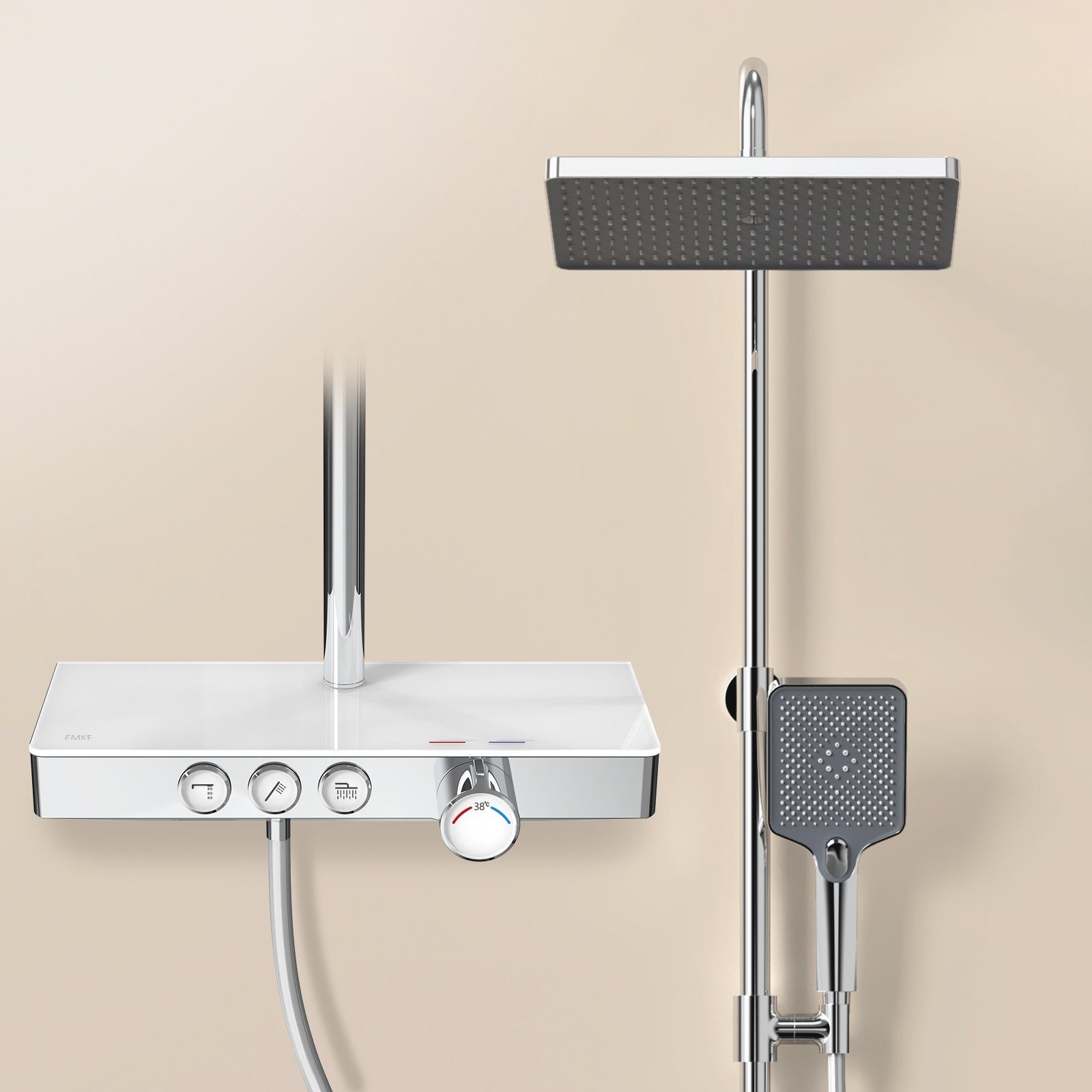 EMKE Duschsystem Duschset eckig mit Thermostat 38 °C, Regendusche und Handb günstig online kaufen