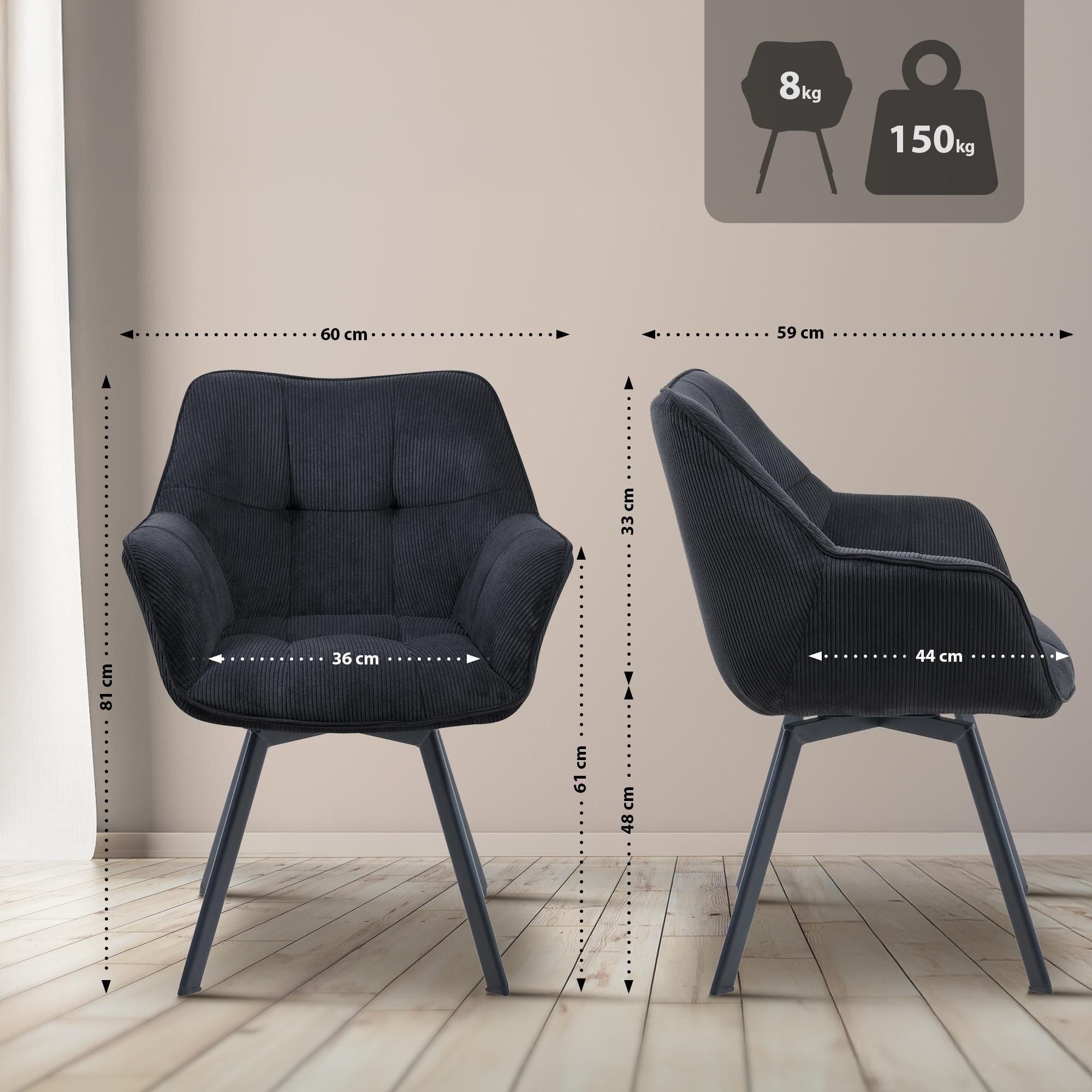 CLP Esszimmerstuhl Jordi, mit Cord-Bezug und Metallgestell günstig online kaufen