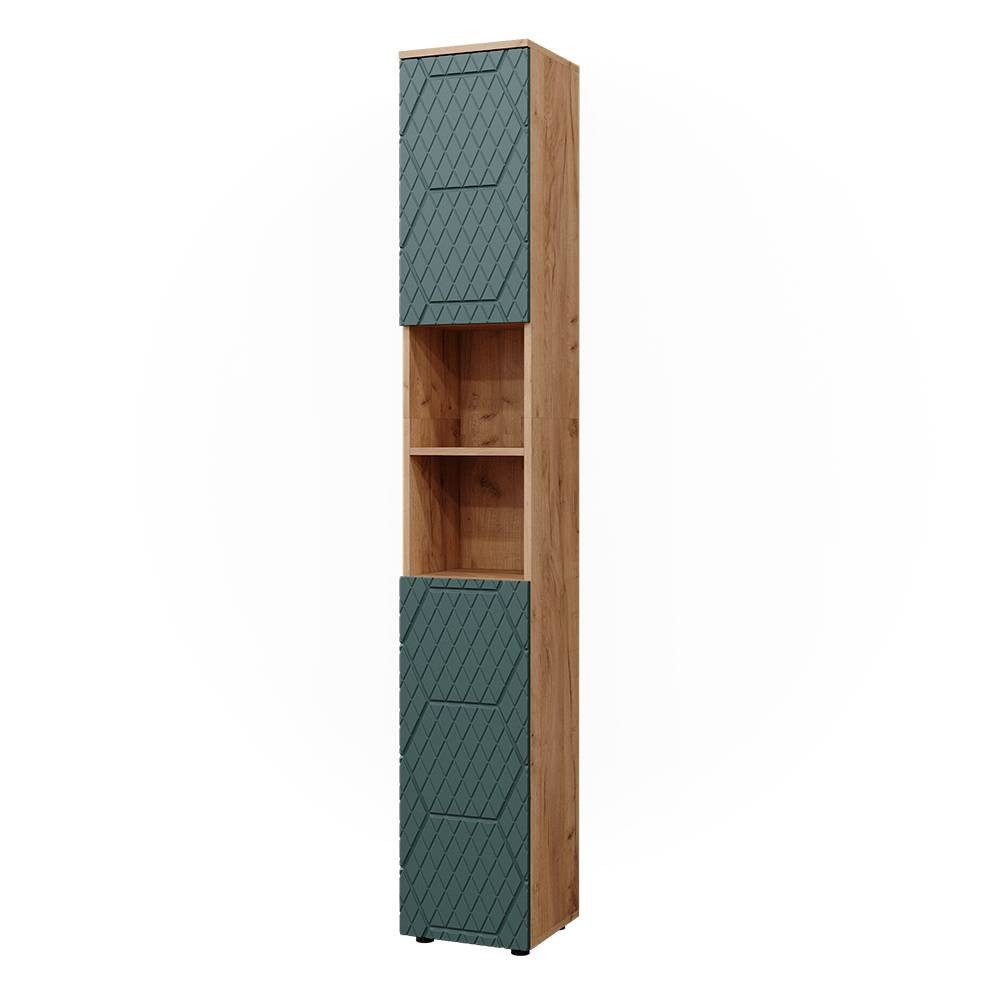 Vicco Hochschrank Irma, Goldkraft Eiche/Grün, 30 x 192 cm
