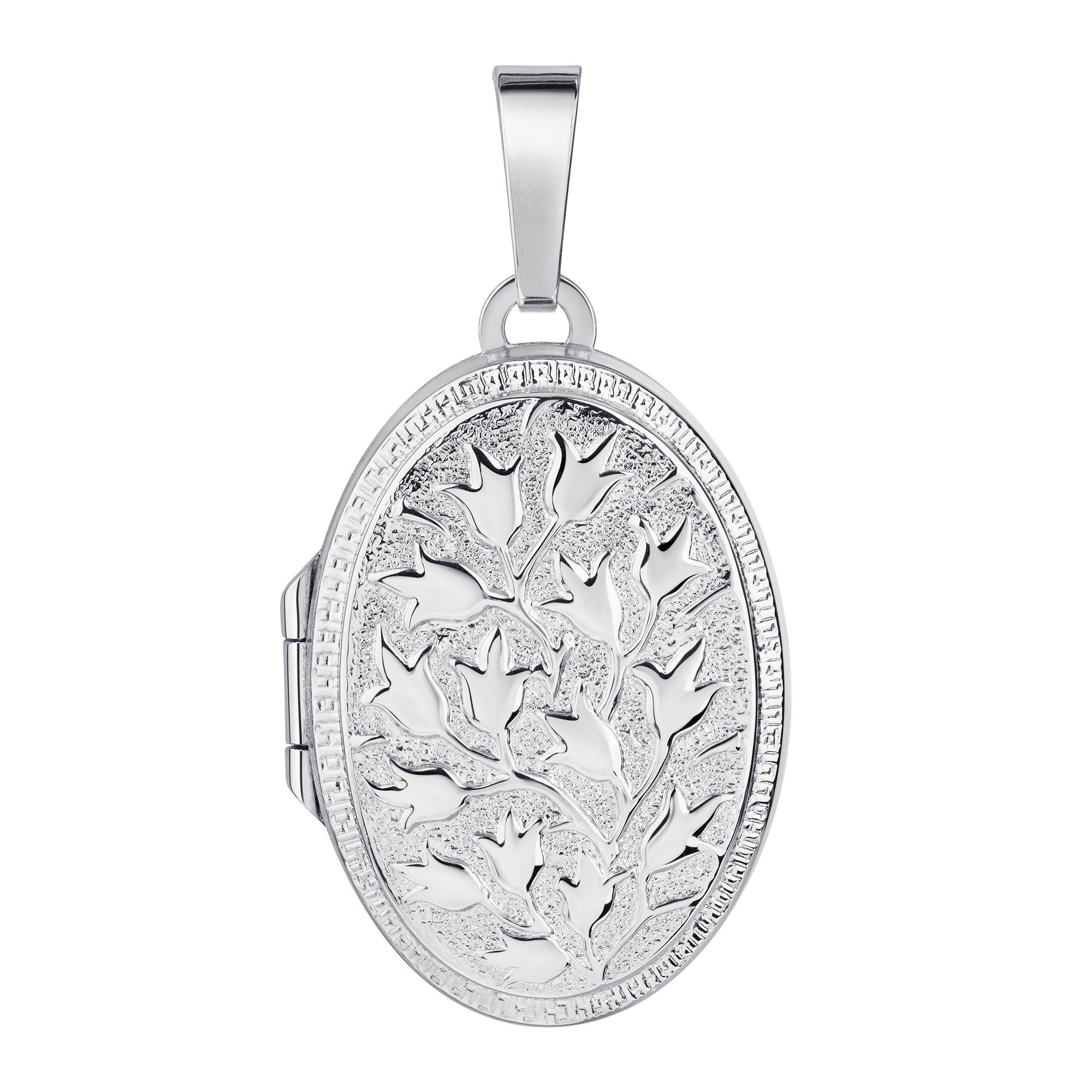 JEVELION Amulett 925 Silber Medaillon Anhänger für Bilder und Fotos mit Blumen-Ornament (Fotomedaillon, für Damen und Mädchen), Bilderamulett mit Kette - Länge wählbar 36 - 70 cm oder ohne Kette.