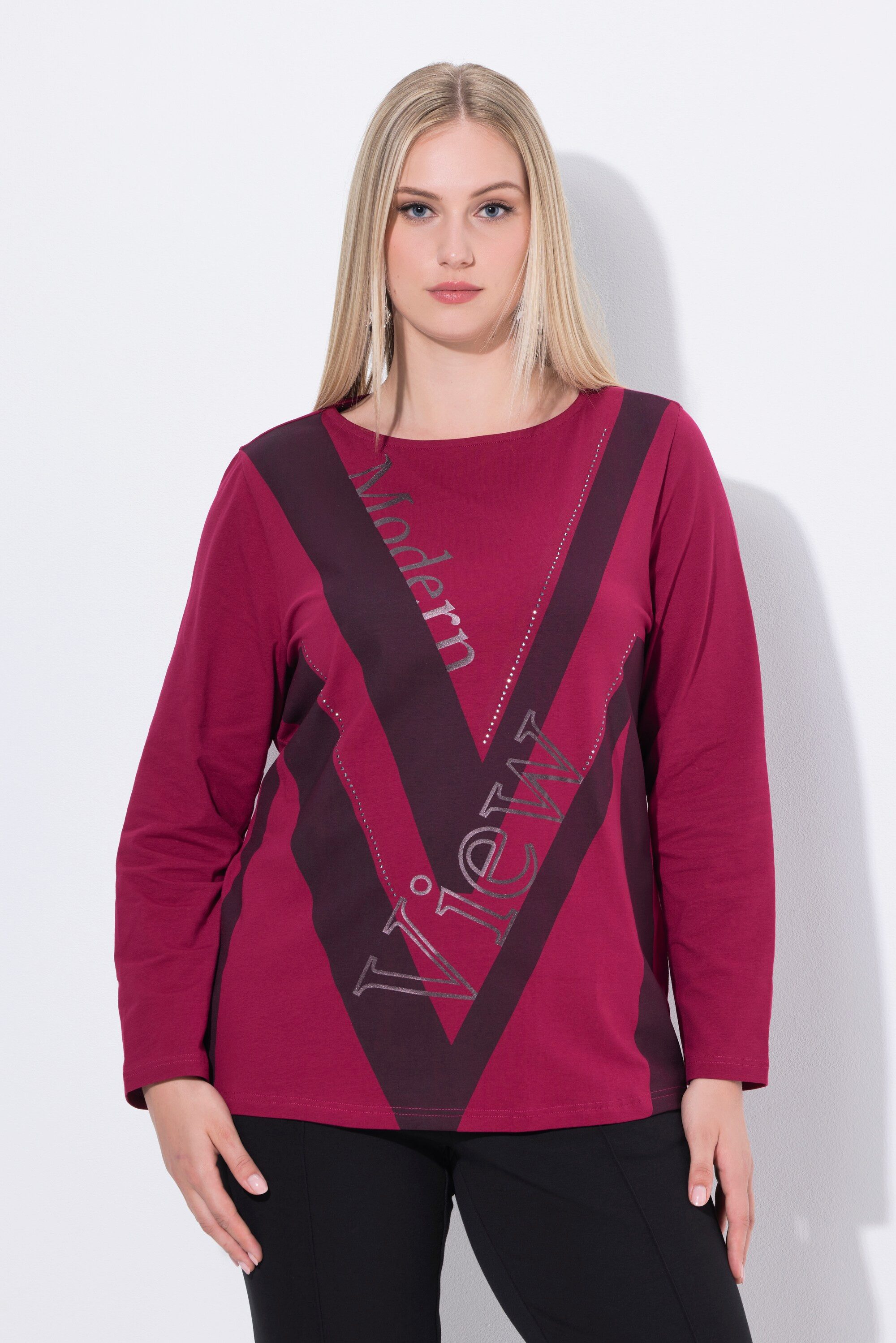 Ulla Popken Longsleeve Shirt Buchstaben U-Boot-Ausschnitt günstig online kaufen