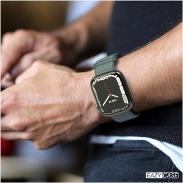 EAZY CASE Uhrenarmband Nylon Band für iWatch 9 8 7 6 5 4 3 2 1 SE Ultra, Uhrenarmband Watch Series 42mm - 49mm Unisex Klettverschluss Blau Grau