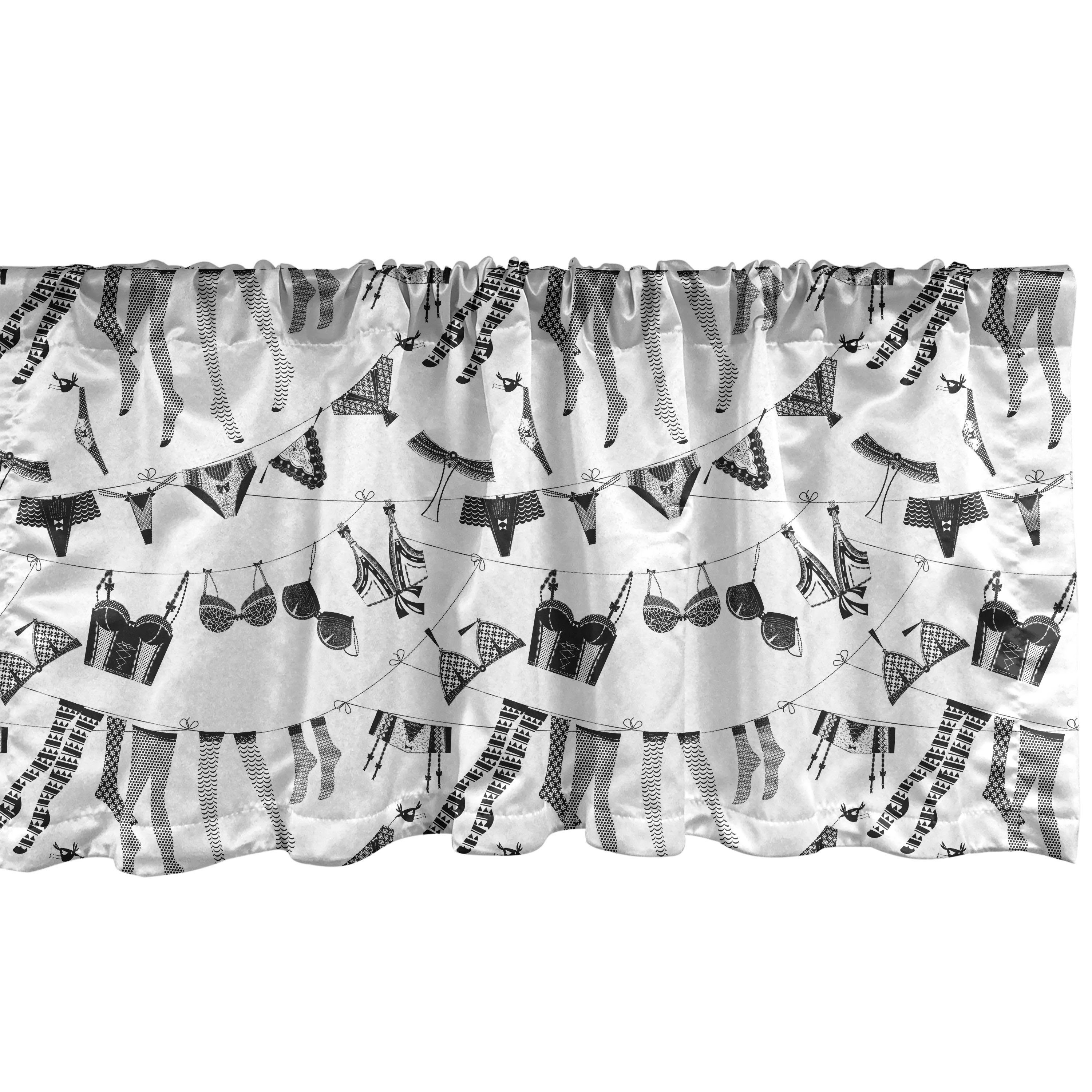 Scheibengardine Vorhang Volant für Küche Schlafzimmer Dekor mit Stangentasche, Abakuhaus, Microfaser, Feminin Wäsche auf Wäscheleine