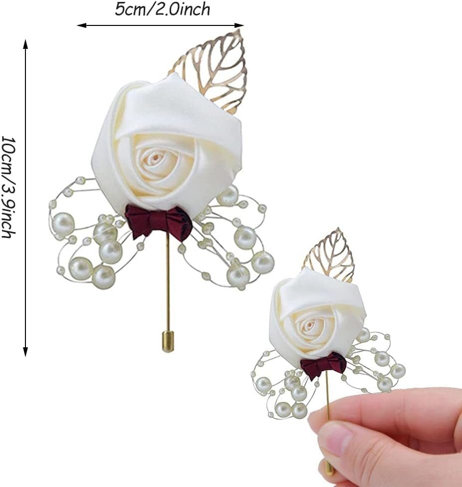 Corsage, handgefertigte Blume Hochzeit 2 WaKuKa Rose Revers (6-tlg) Corsage, Ansteckblüte Pin,