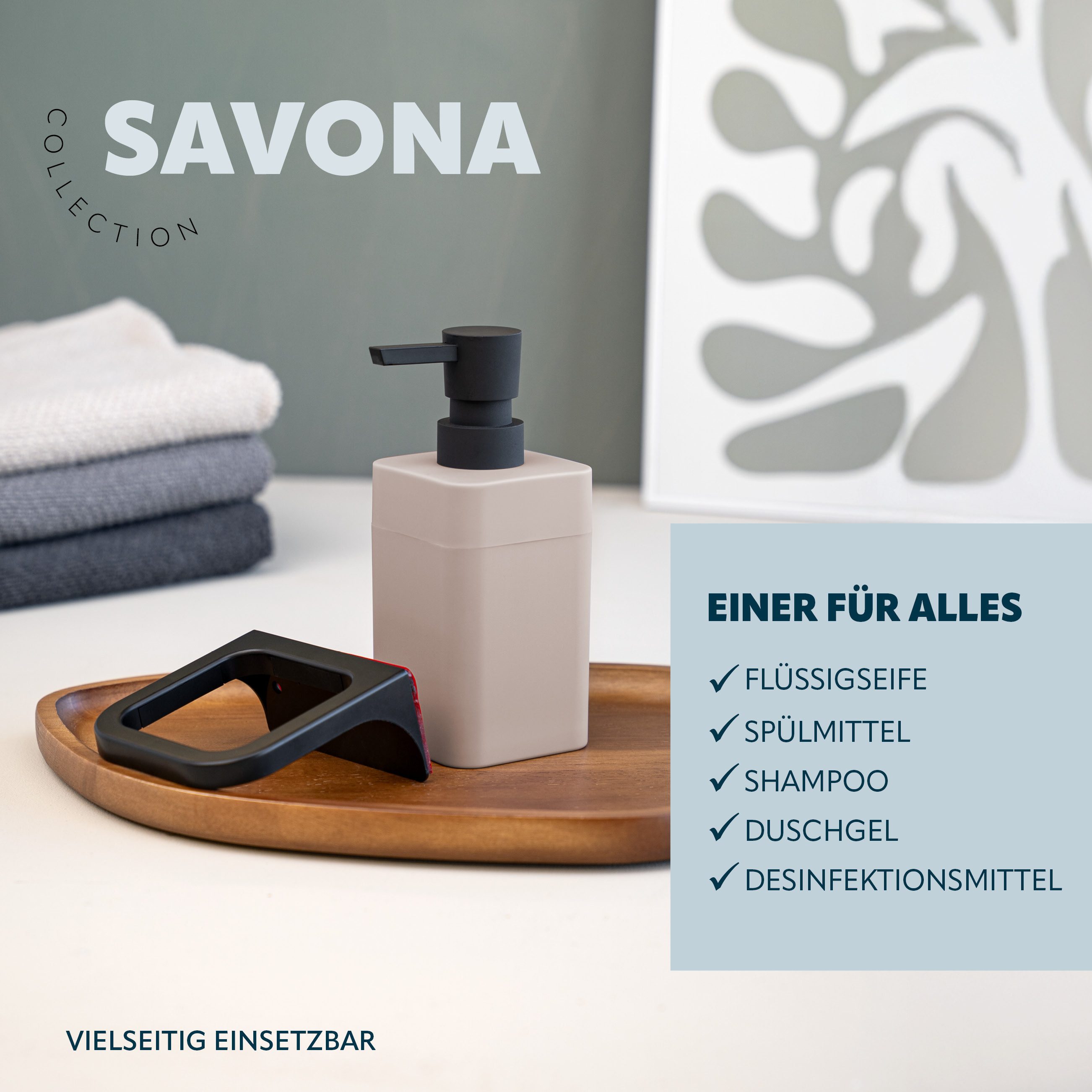 bremermann Seifenspender Bad-Serie SAVONA Softtouch inkl. Wandhalter, eckig, (1-tlg., inkl. Montagematerial), mit Wandhalterung – Bild 5 von 5