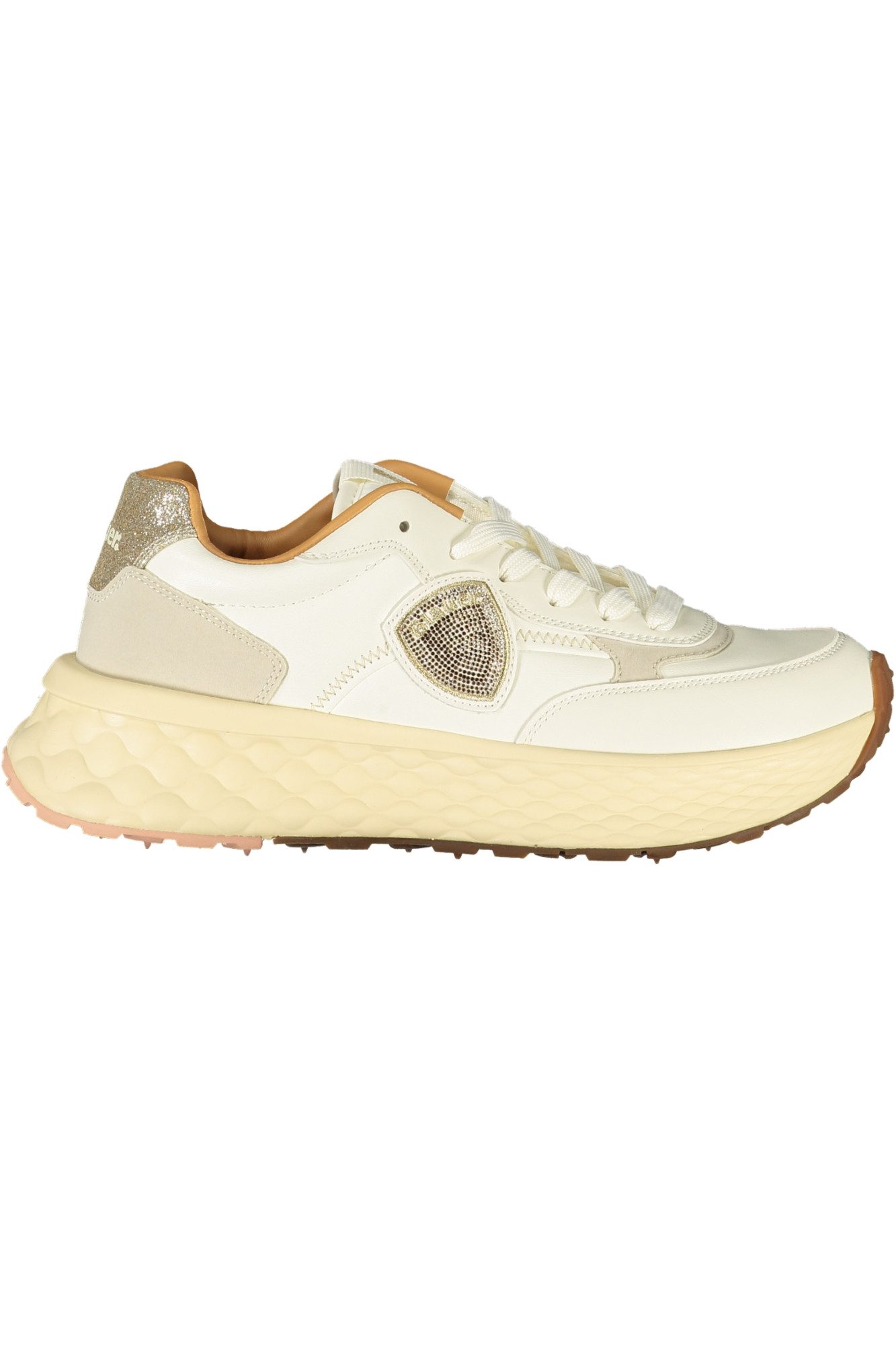 Blauer Sneaker Eleganter beiger Damensneaker mit goldenen Akzenten