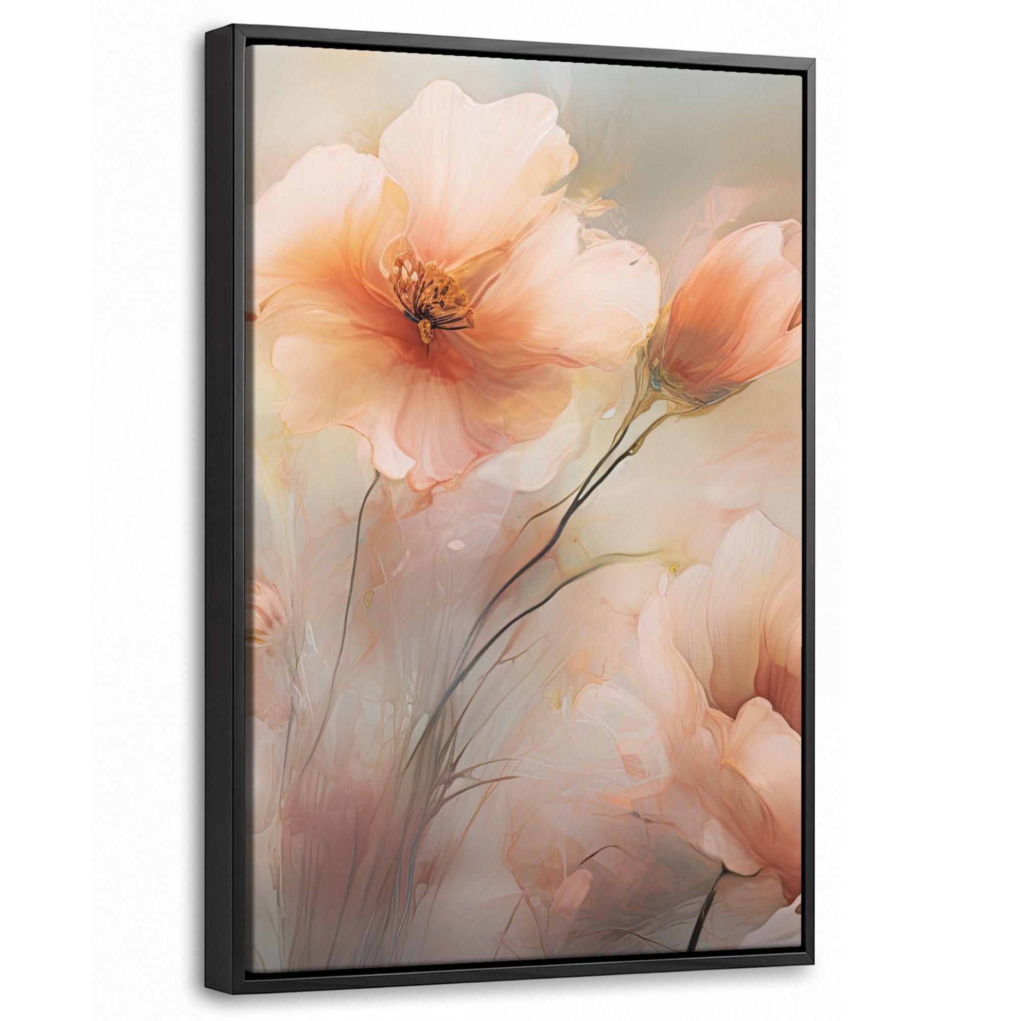 OneMillionCanvasses® Leinwandbild mit Rahmen - Blumen - Pastell - Kunst - Mohnblumen - Aquarell, Fotodruck (1 St), Deko für Wohnzimmer Schlafzimmer Küche 20x30cm