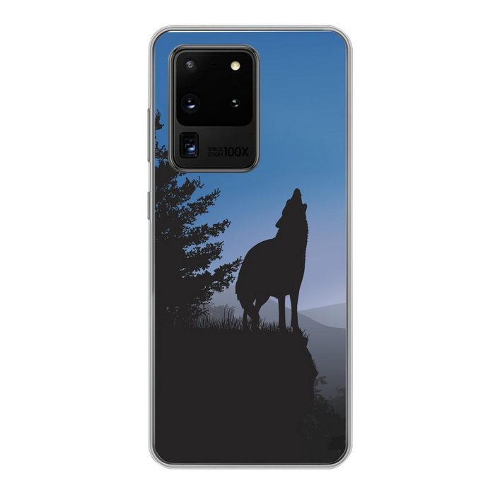 MuchoWow Handyhülle Wolf - Bäume - Scherenschnitt Phone Case Handyhülle Samsung Galaxy S20 Ultra Silikon Schutzhülle