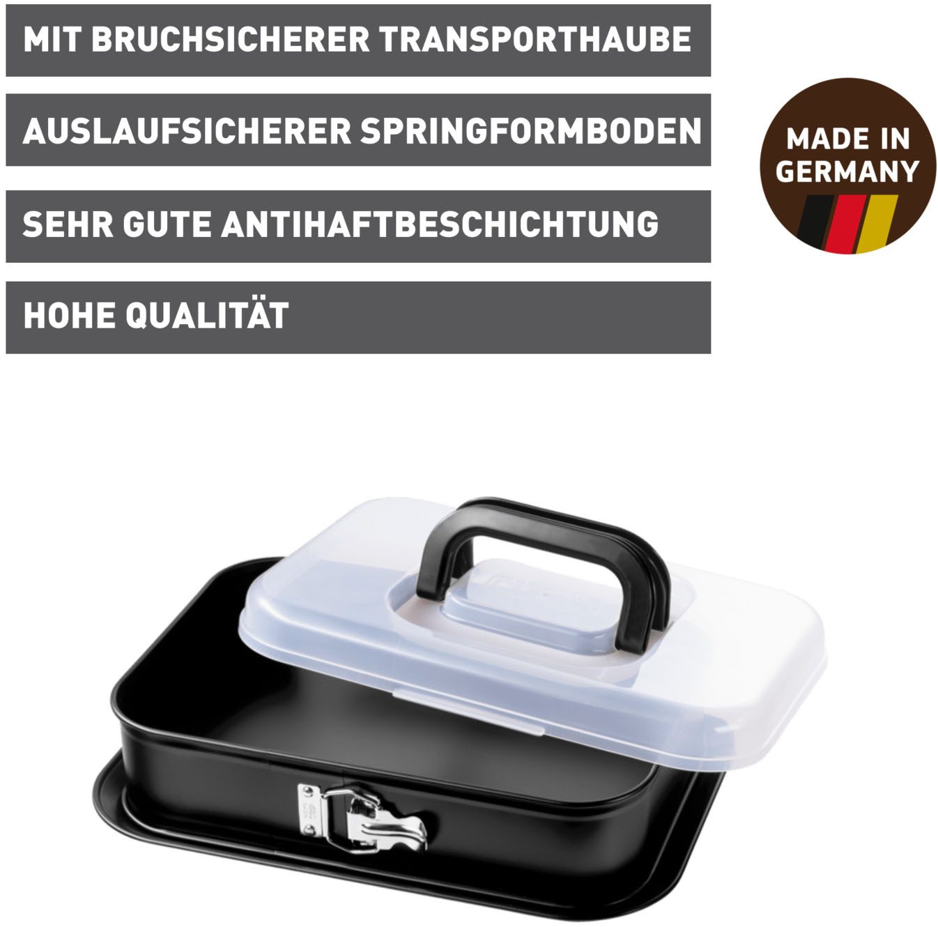 Kaiser Backformen Springform Inspiration Springform rechteckig 36 x 24 cm, Backform mit Deckel, auslaufsicher, sehr gute Antihaftbeschichtung, Made in Germany