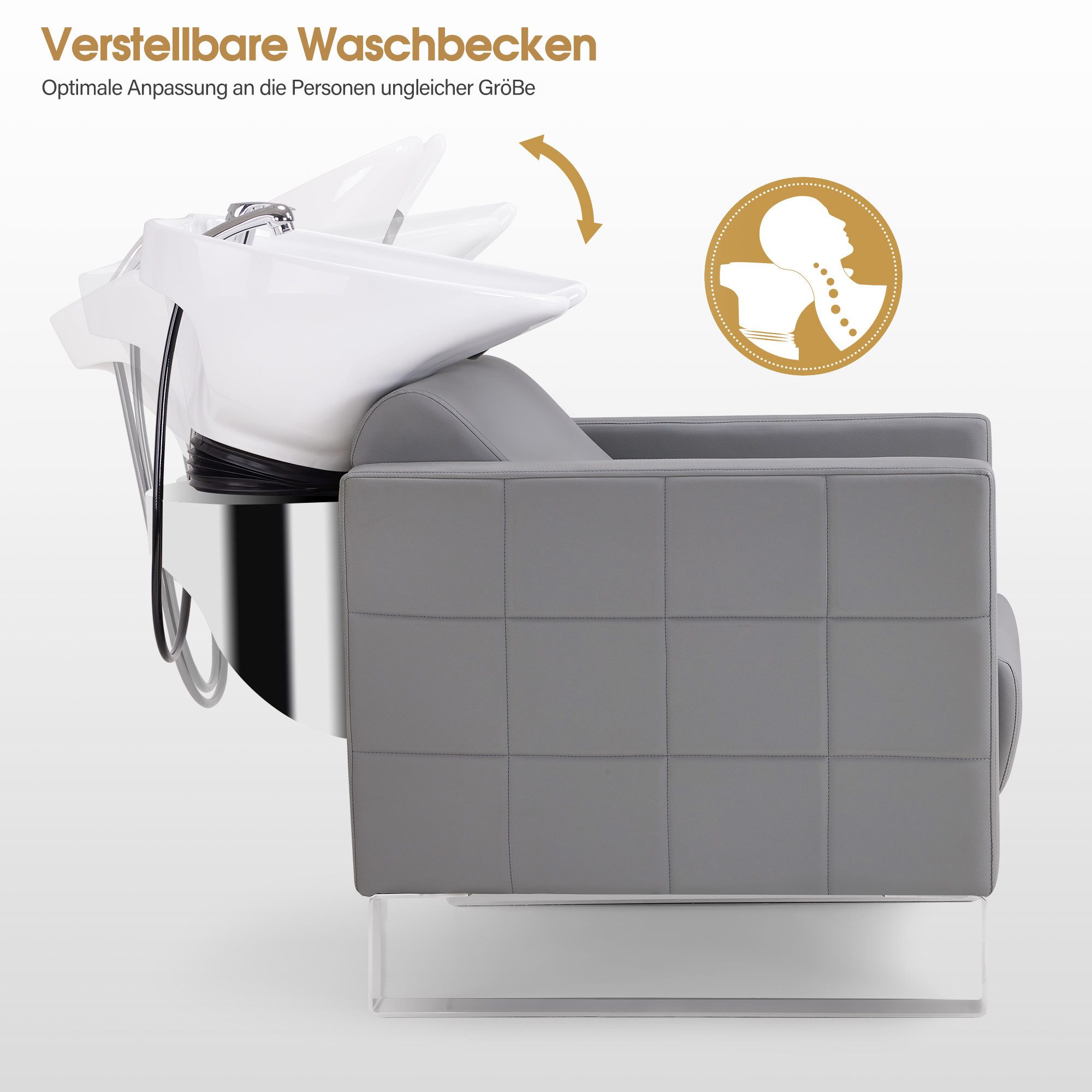 Barberpub Waschbecken BarberPub Friseurstuhl mit Waschbecken 8611, ohne Hocker, Friseurwaschbecken aus Keramik, Verstellbar