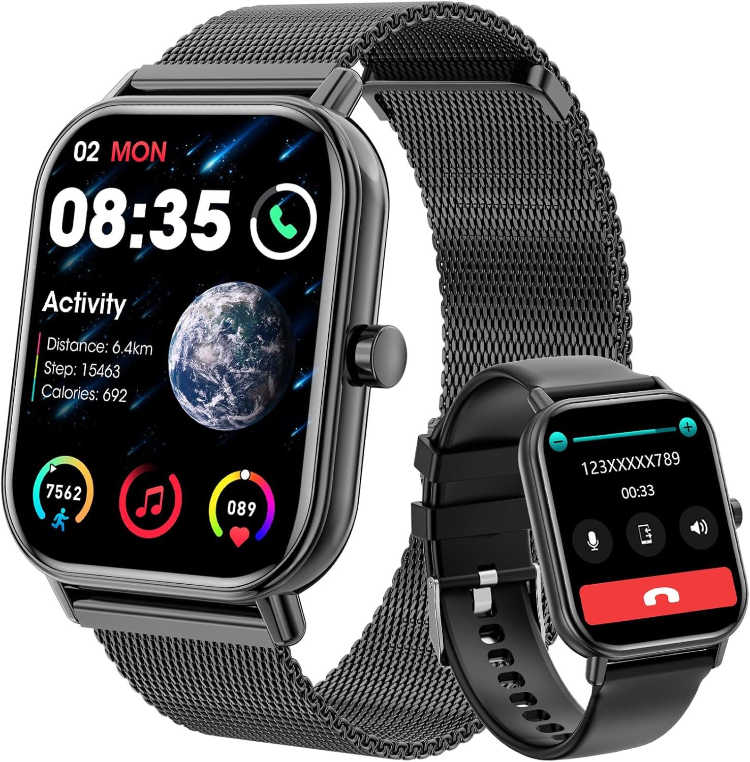 Haulvean 7067ecc4-5b47-459f-857b-c064c5e44353 Smartwatch (4,7 cm, android ios), Smartwatch mit Bluetooth, 1,85 Zoll Display und Gesundheitsfunktionen