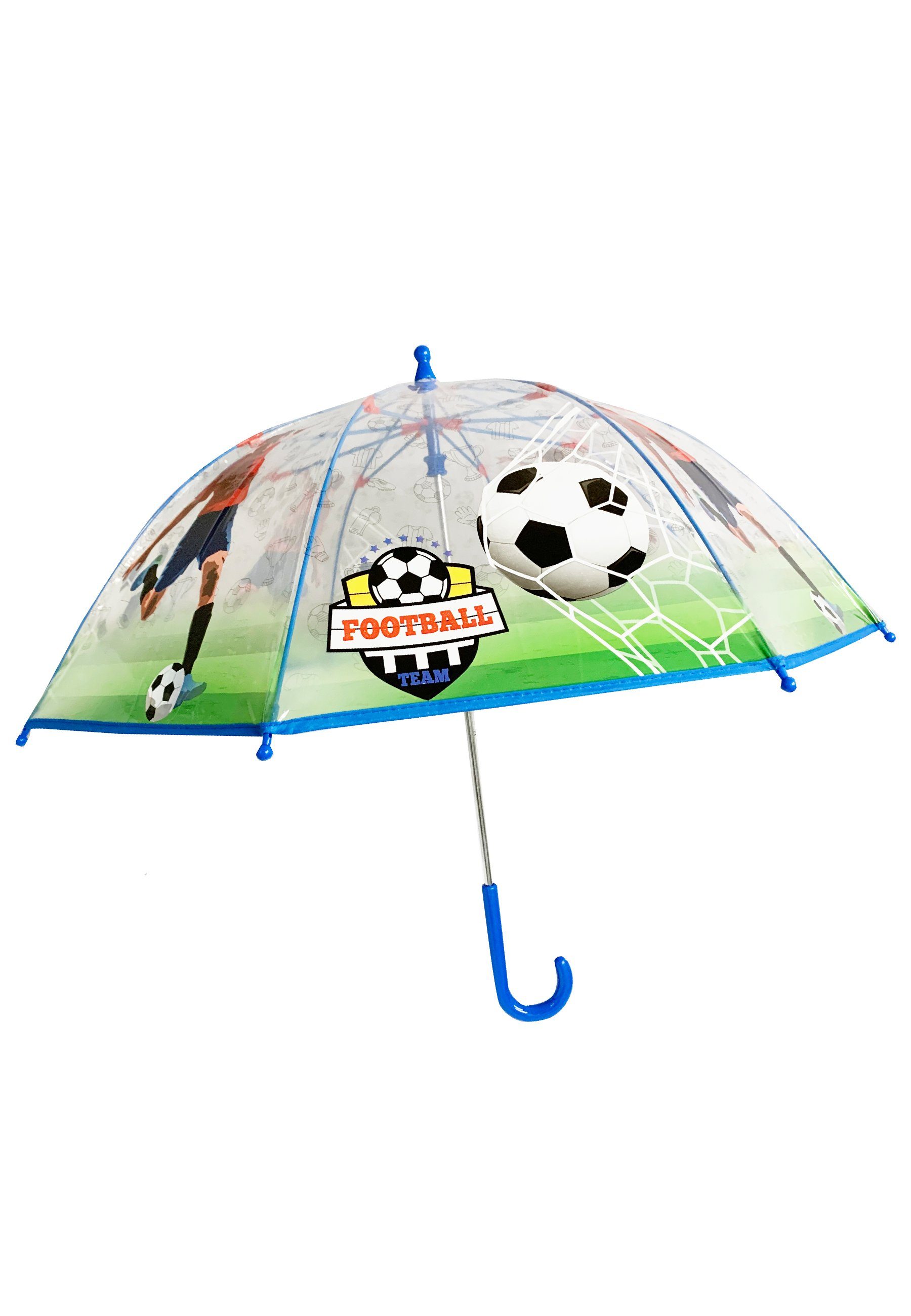Yuhu.kids Stockregenschirm Fussball Kuppelschirm Transparent Regenschirm für Kinder