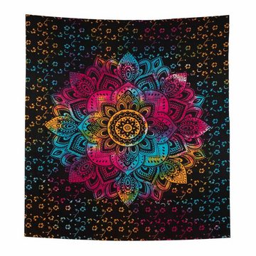 Wandteppich Tagesdecke Wandbehang Buntes Tuch Lotus Mandala ca. 200 x 135 cm, KUNST UND MAGIE