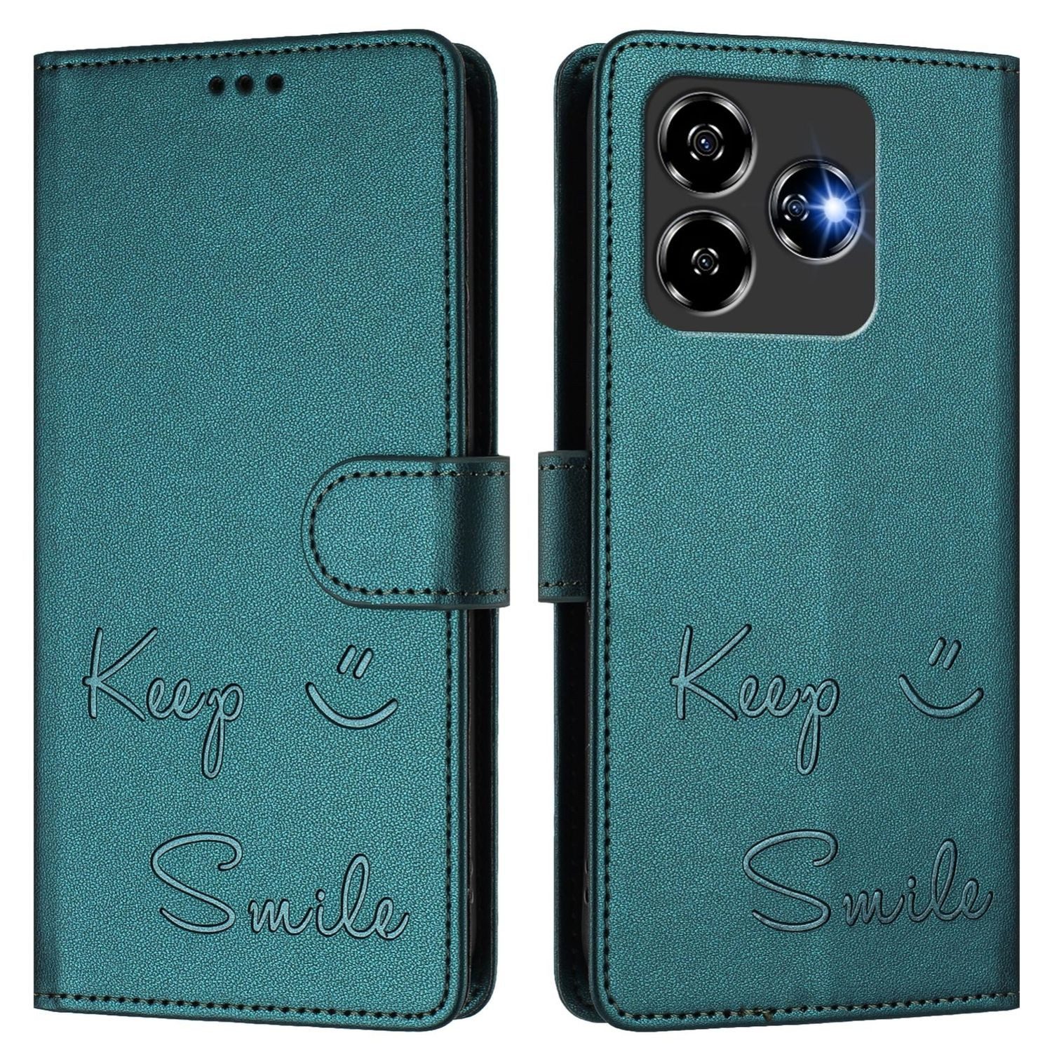Wigento Smartphone-Hülle Für ZTE Blade V60 Vita / Axon 60 Lite Design Kunst Leder Hülle Grün, Design Kunstleder Hülle RFID-Schutz und praktischen Kartenfächern