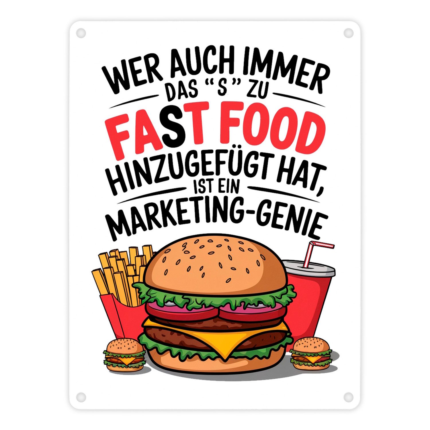 speecheese Metallschild Fast Food - FAT FOOD Metallschild in 15x20 cm für Burger Fans