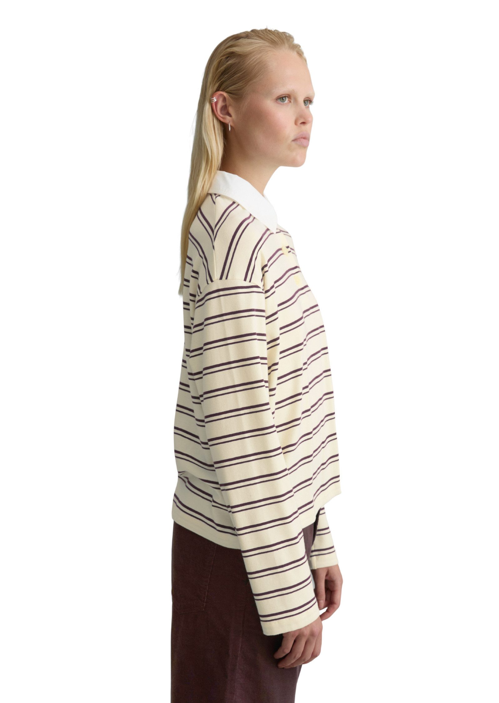 Marc O'Polo DENIM Langarm-Poloshirt aus gestreiftem Heavy Jersey