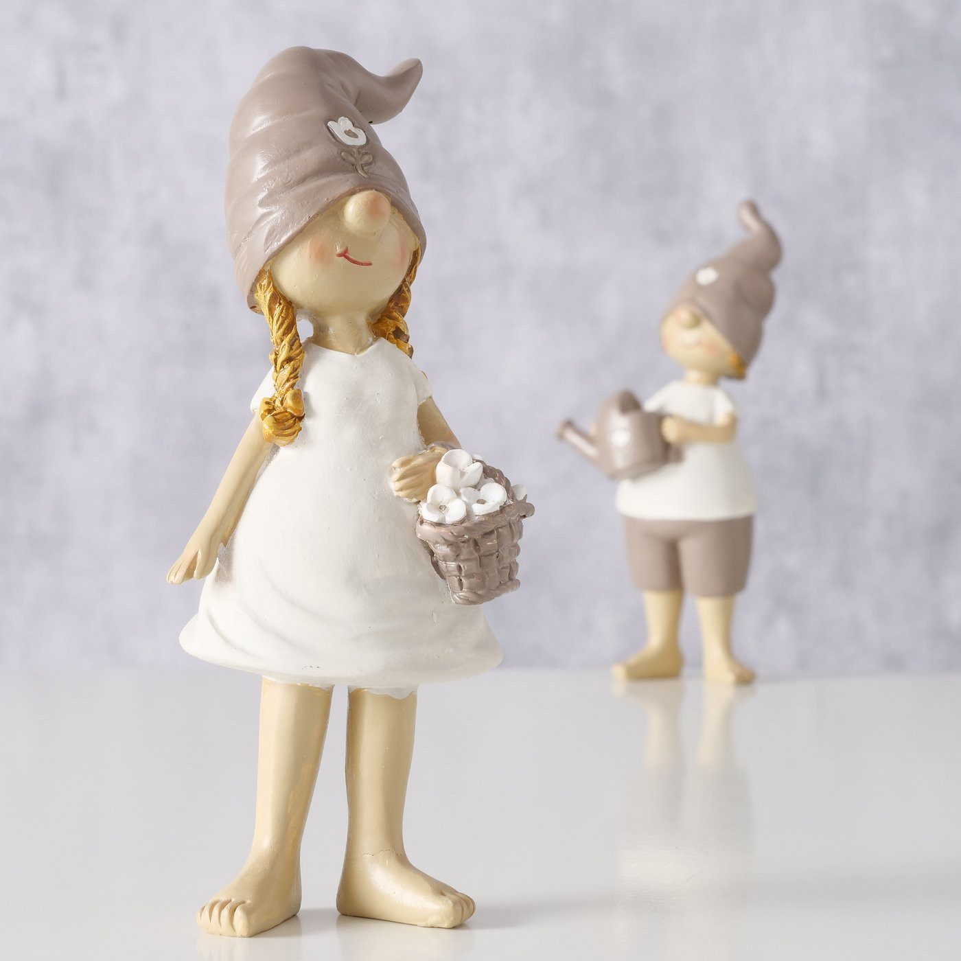BOLTZE Dekofigur Figuren Gartenliebe Figuren - Taupe & Weiß 2er Set