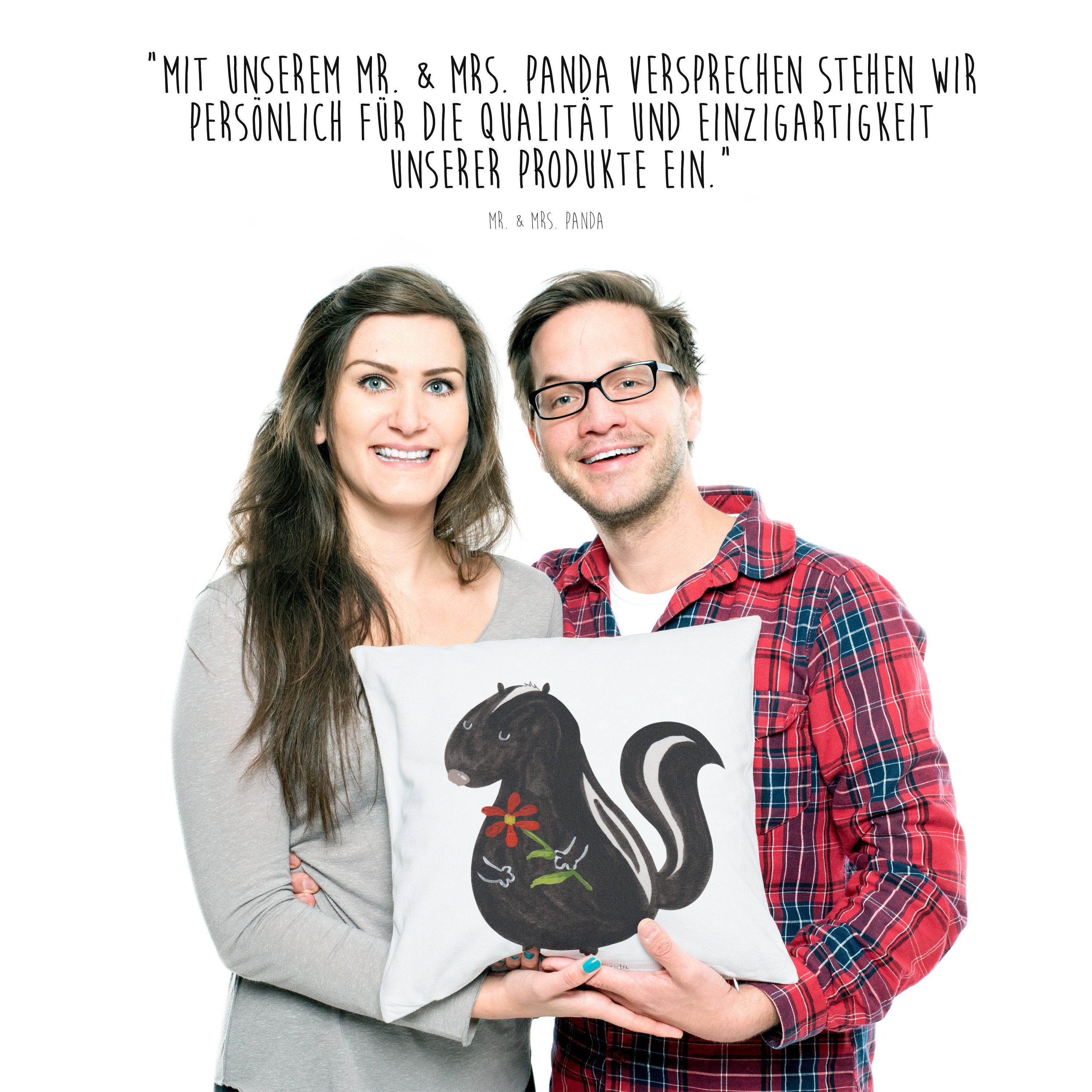 Mr. & Mrs. Panda - Träume Geschenk, Weiß Dekokissen Kopfkissen, Dreams, Stinktier - Blume Skunk