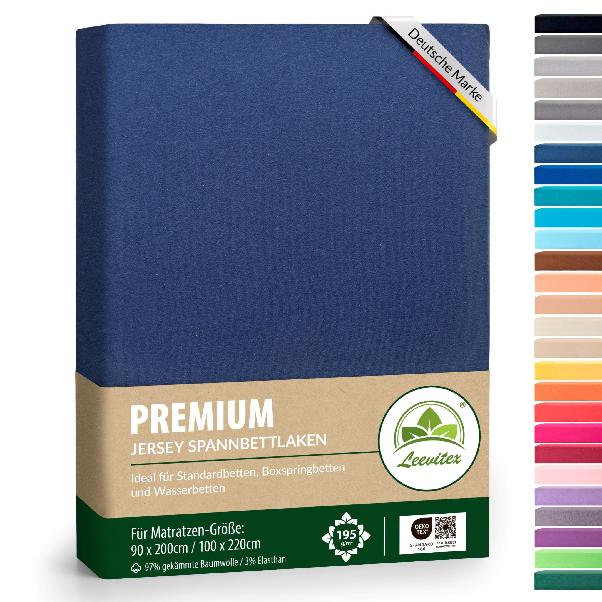 leevitex® Spannbettlaken Premium, verschiedene Größen, Stoffgewicht 195 g/m², 40 cm Steghöhe, Jersey-Elasthan, Gummizug: rundum, (1 Stück), verschiedene Farben, OEKO-TEX® STANDARD 100 zertifiziert