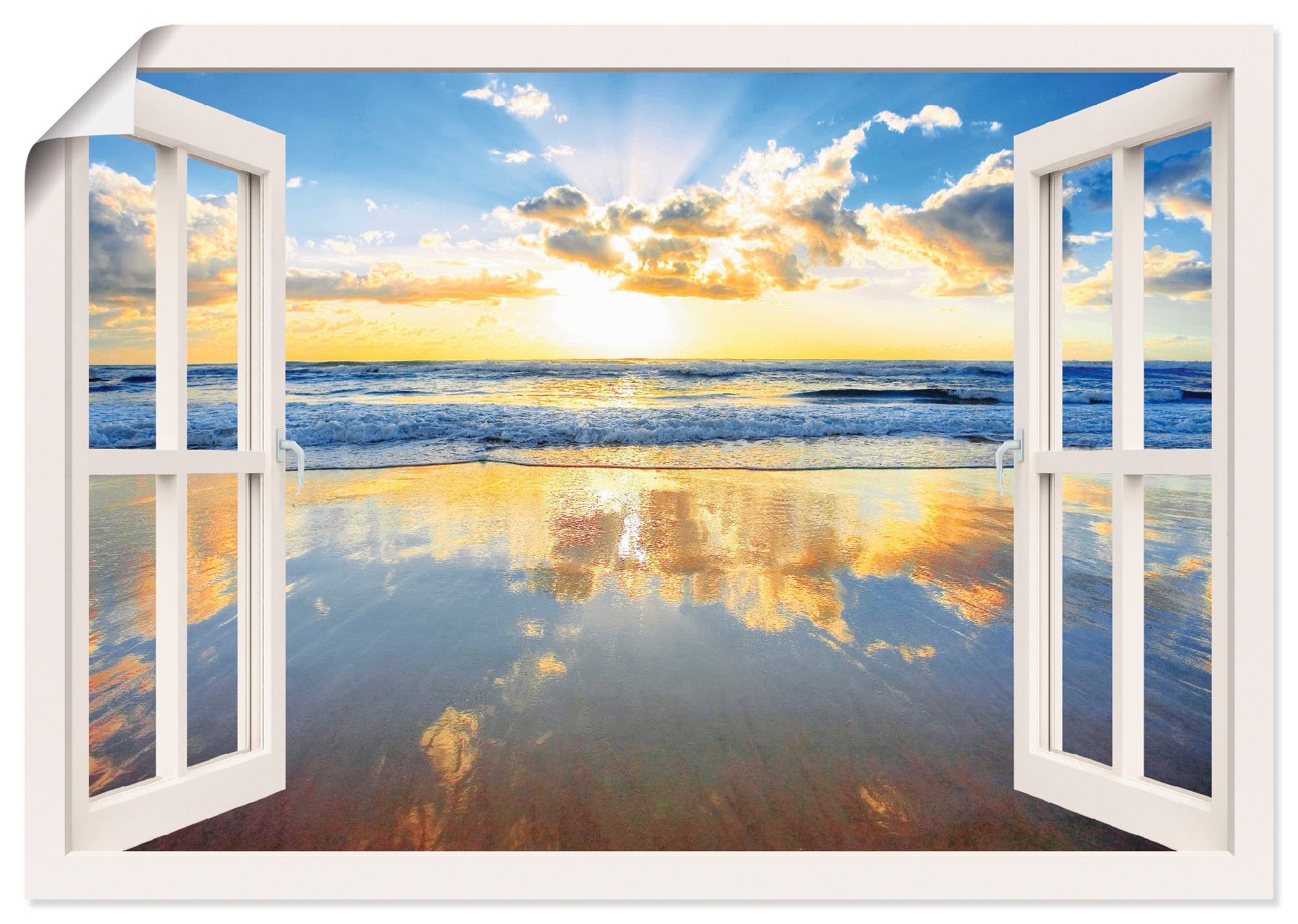 Artland Wandbild Fensterblick Sonnenaufgang Ozean, Leinwandbild, Poster (1 oder in Wandaufkleber St), versch. Fensterblick als Größen