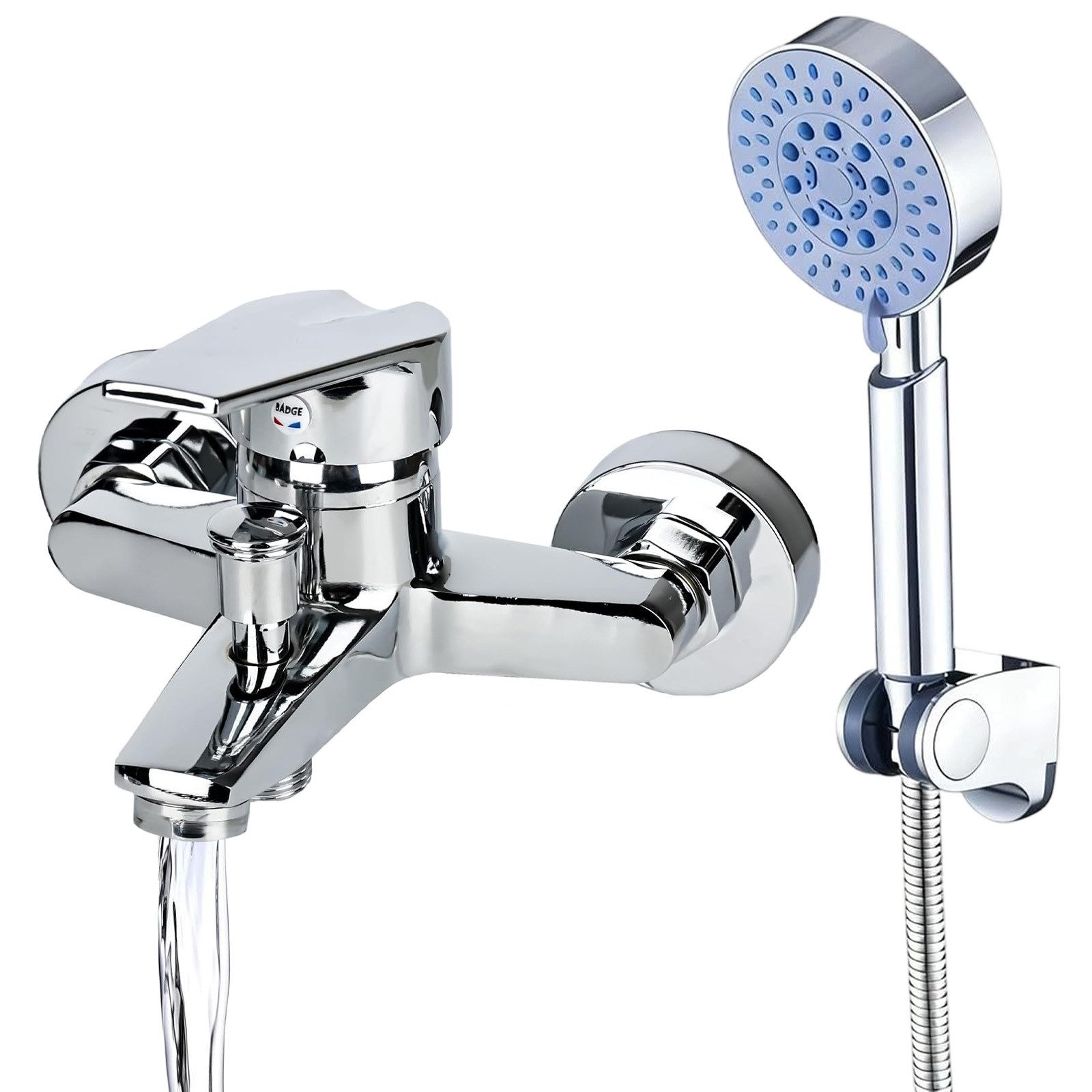 AKKEE Wannenarmatur Badewannenarmatur mit Handbrause Badewannen Amaturen Set 5 Funktionen Messing Duscharmatur Wasserhahn, Edelstahl, Chrom