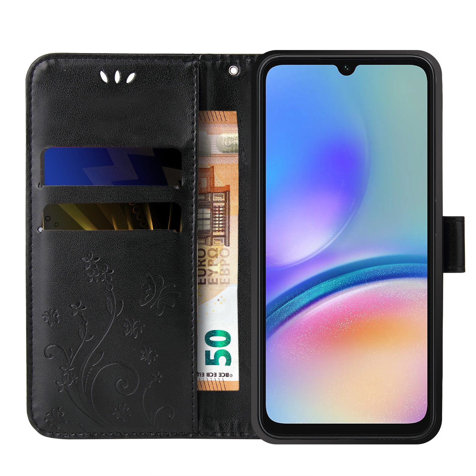 Tec-Expert Handyhülle Cover Tasche Hülle für Samsung Galaxy A05s 6,7 Zoll, Klapphülle Case mit Kartenfach Fliphülle aufstellbar, Motiv Blumen