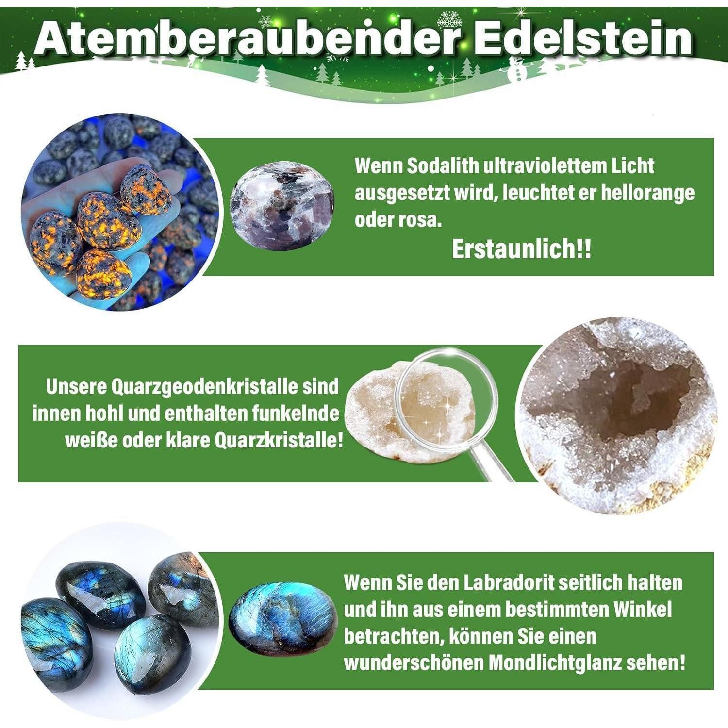 LuxusKollektion Schmuck-Adventskalender Edelstein Adventskalender 2024, 24 Stück Natürliche Kristalle