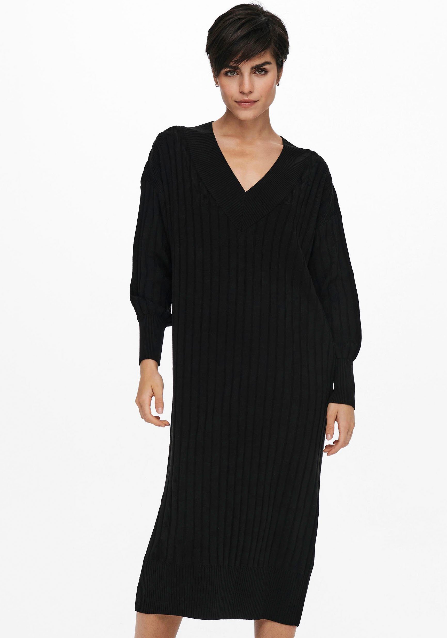 ONLY Strickkleid ONLNEW TESSA Black DRESS MIDI L/S V