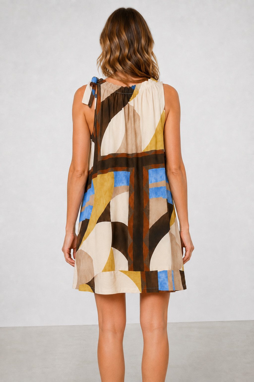 ITALY VIBES Sommerkleid - weiches Kleid mit abstraktem Print und Band - Damenkleid ONE SIZE - passend von Größen S bis L