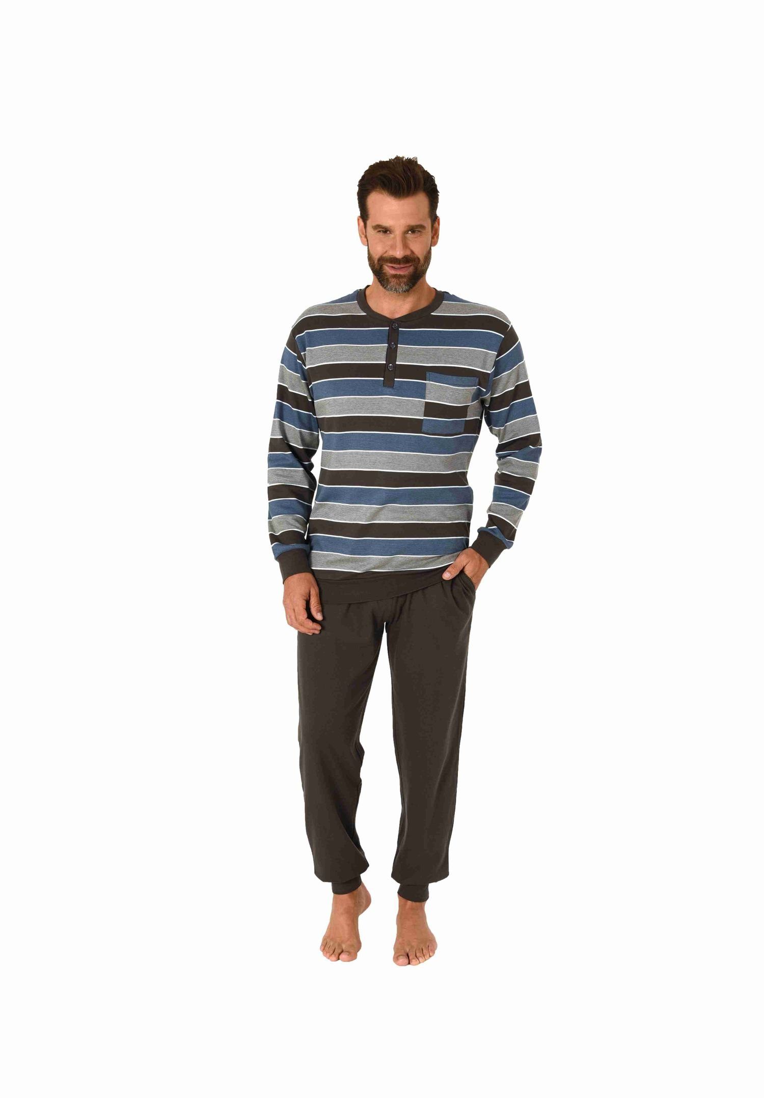 Normann Pyjama Warmer Herren Schlafanzug mit Bündchen in Kuschel Interlock günstig online kaufen