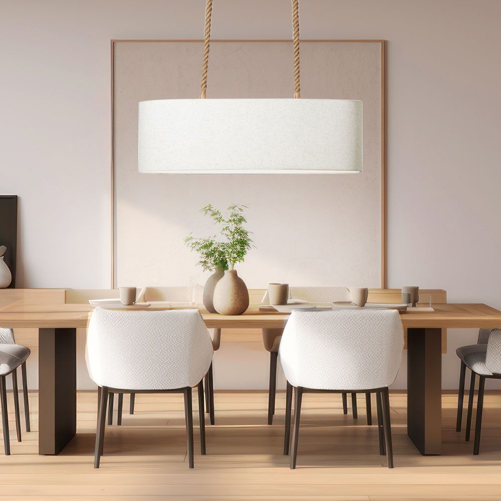 GLOBO LIGHTING Pendelleuchte, Leuchtmittel nicht inklusive, Hängelampe Esszimmerleuchte 2 Flammig Metall Textil weiß Boho H 120 cm