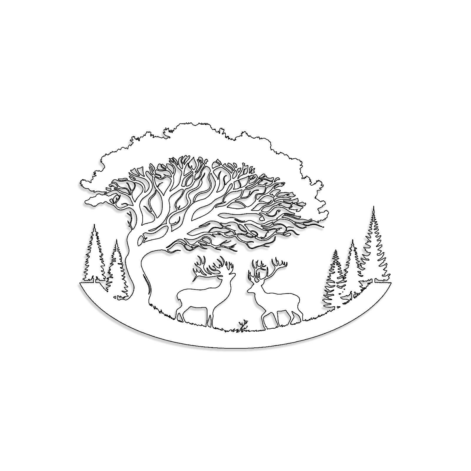 Jumpeak Wanddekoobjekt Wanddekoration mit Hirschmotiv, Wald, Kiefern, Wiese,Silhouettenkunst, Metall, 4 Farben, 2Größen, Wanddekoration für das Wohnzimmer,Stille
