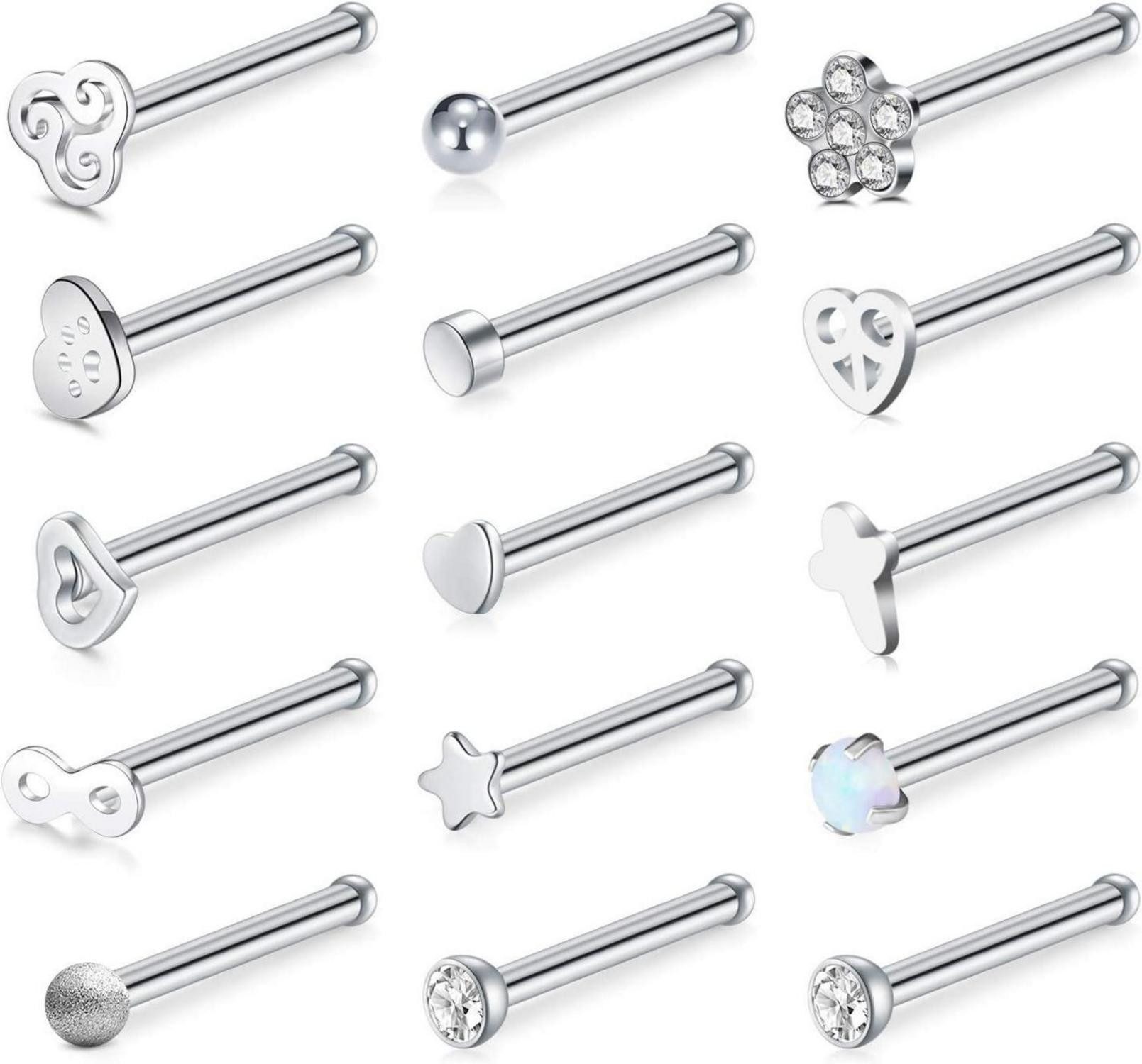 Briana Williams Nasenpiercing Nasenpiercing Stecker Silber Edelstahl 20G Spiral L-Form 15stk