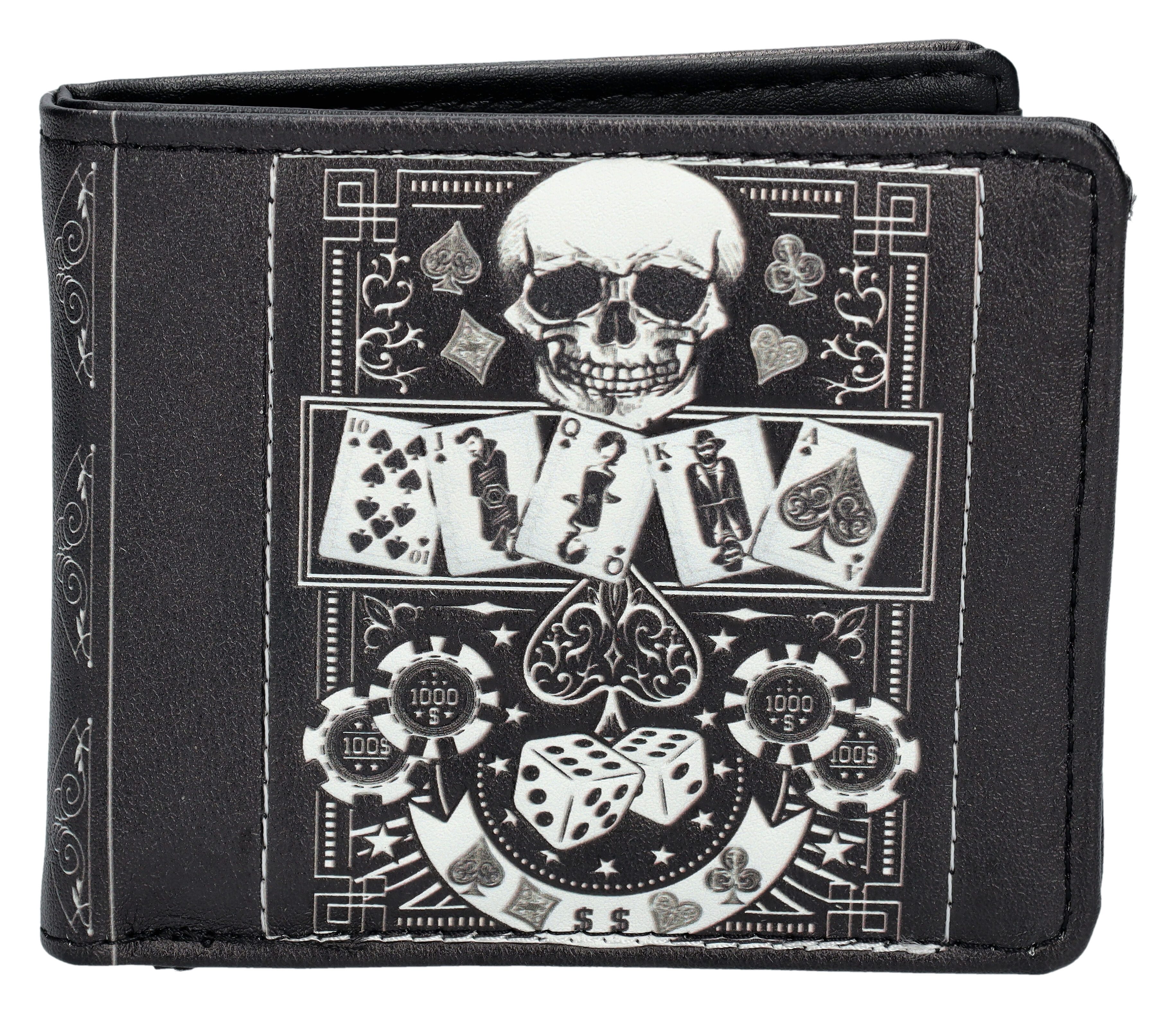Figuren Shop GmbH Geldbörse Totenkopf Geldbeutel – Gothic Wallet Feeling Lucky Kunstleder