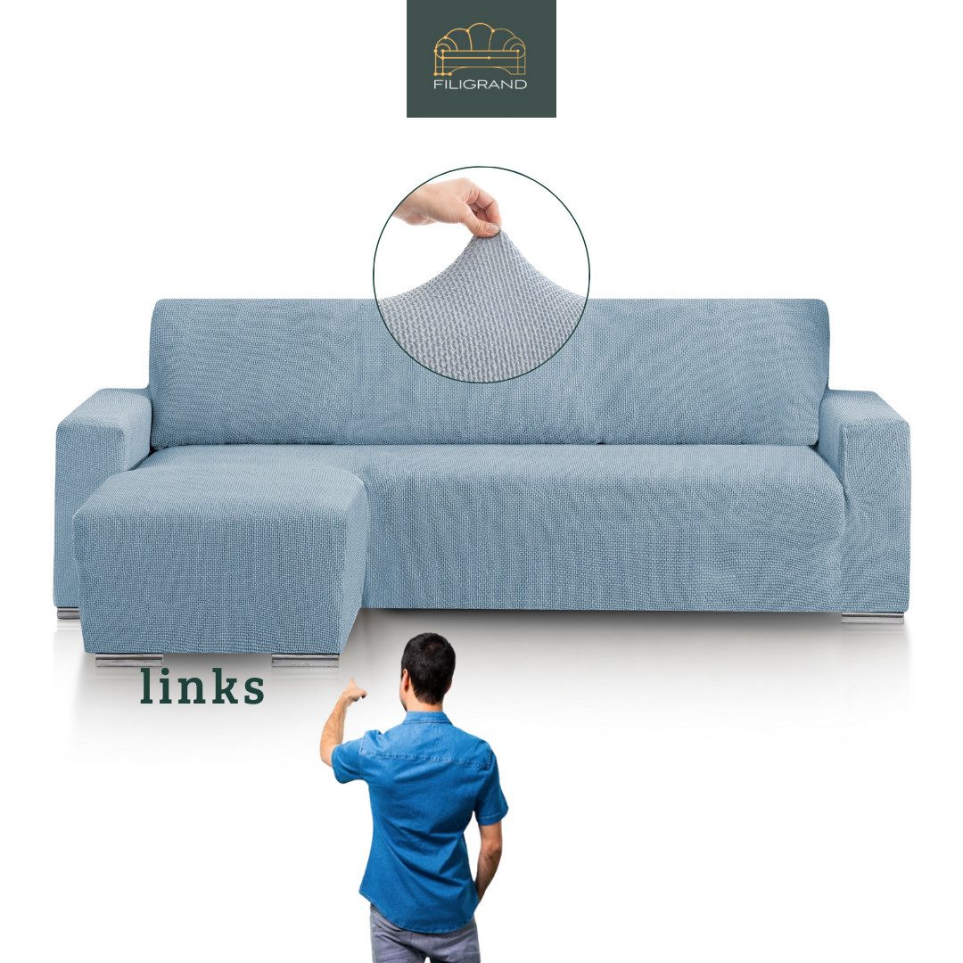 Belmarti Sofahusse 1-teiliger Sofabezug für L-Form mit Ottomane, hergestellt in Spanien, elastisches Material, hochwertiger und langlebiger Baumwollmix