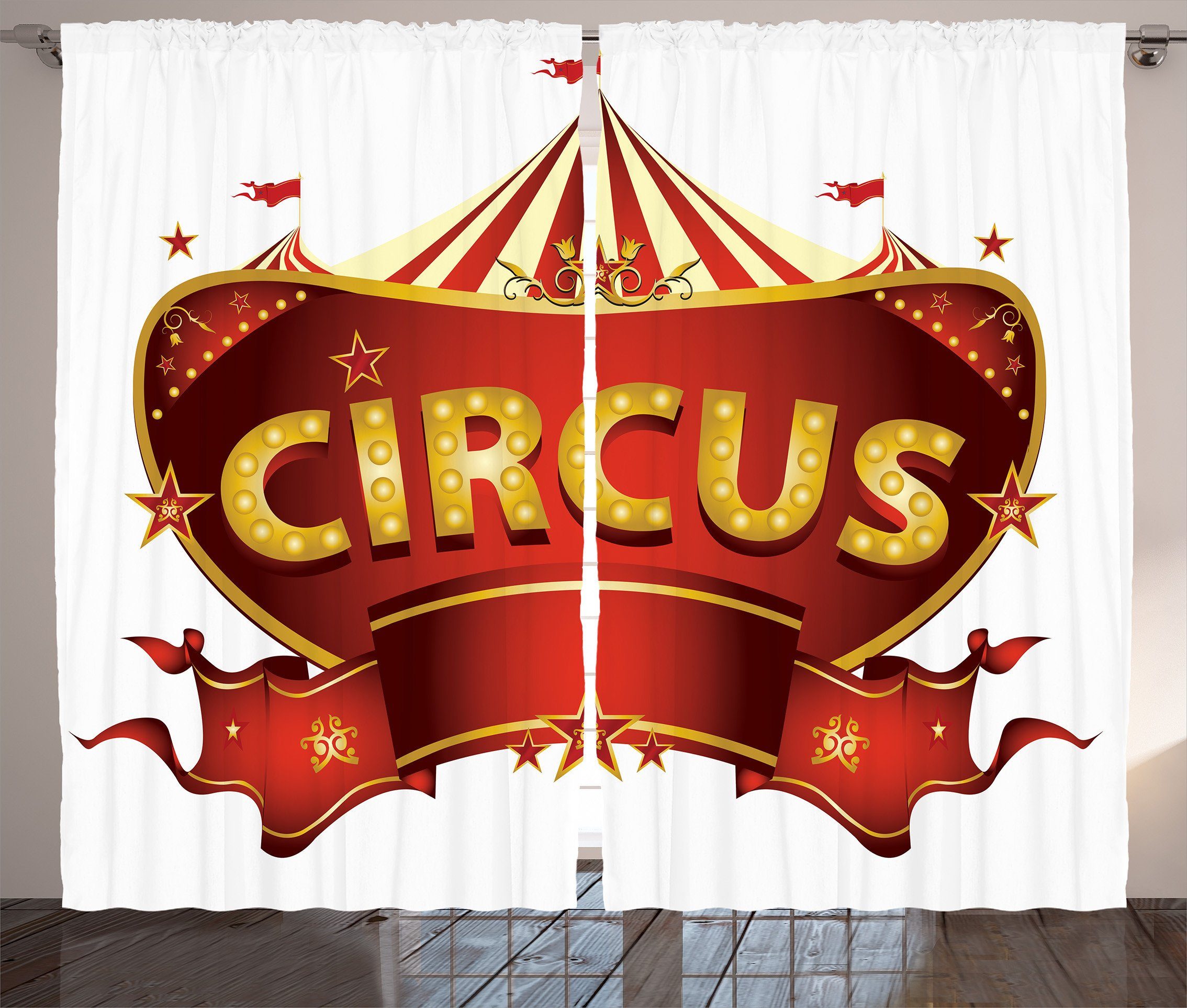 Gardine Schlafzimmer Kräuselband Vorhang mit Schlaufen und Haken, Abakuhaus, Zirkus Karneval Zeichen Nachtleben