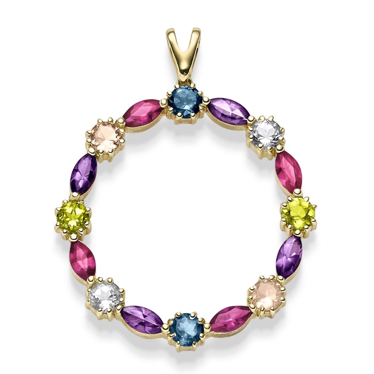 HOPLO Goldkette Gold Collier mit Farbsteinen Ankerkette diamantiert 585-14 Karat Gold, Made in Germany
