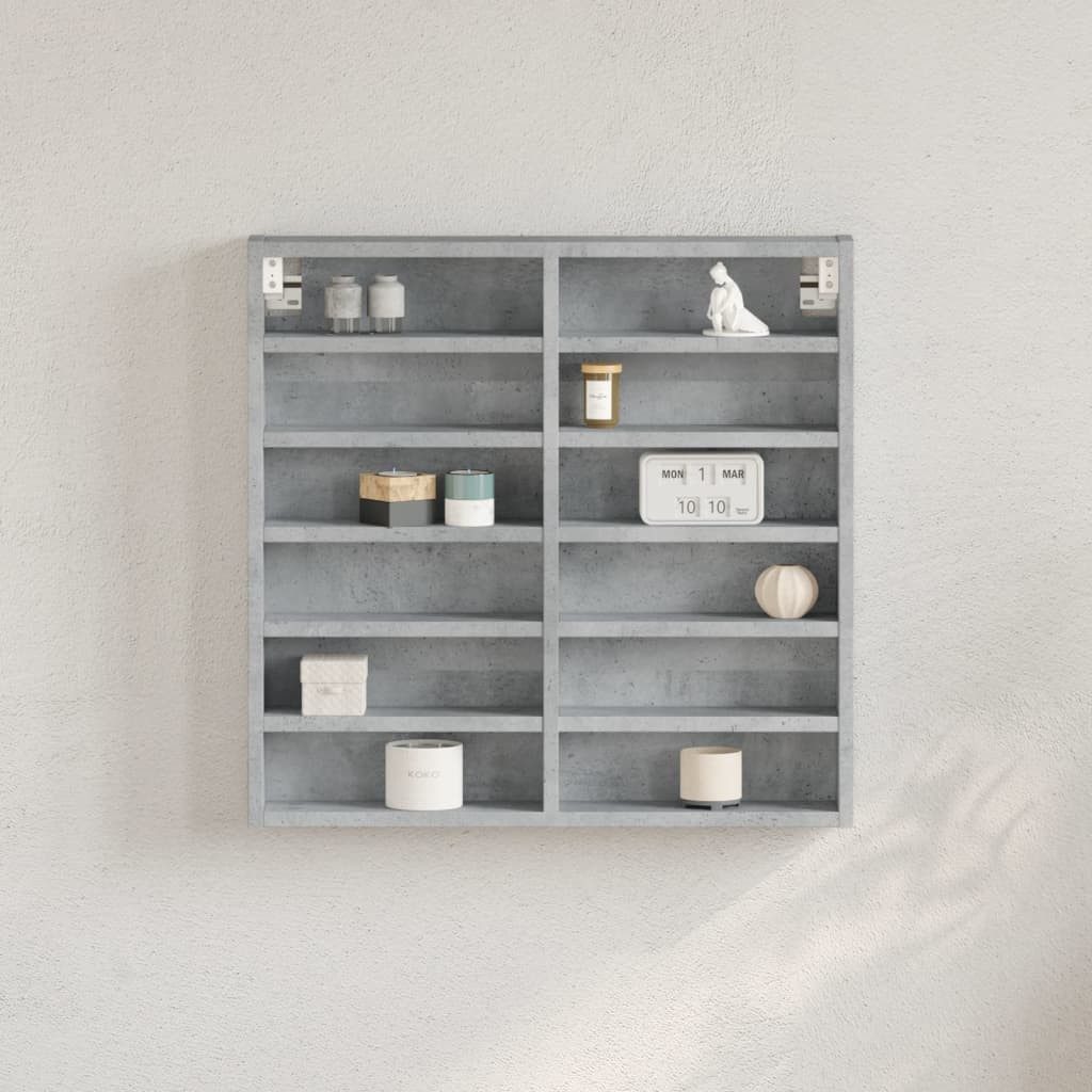 furnicato Vitrine Vitrinenschrank Betongrau 60x8,5x58 cm Holzwerkstoff (1-St) Stabiler Hängeschrank mit 12 Ablagen für Wohnzimmer oder Flur