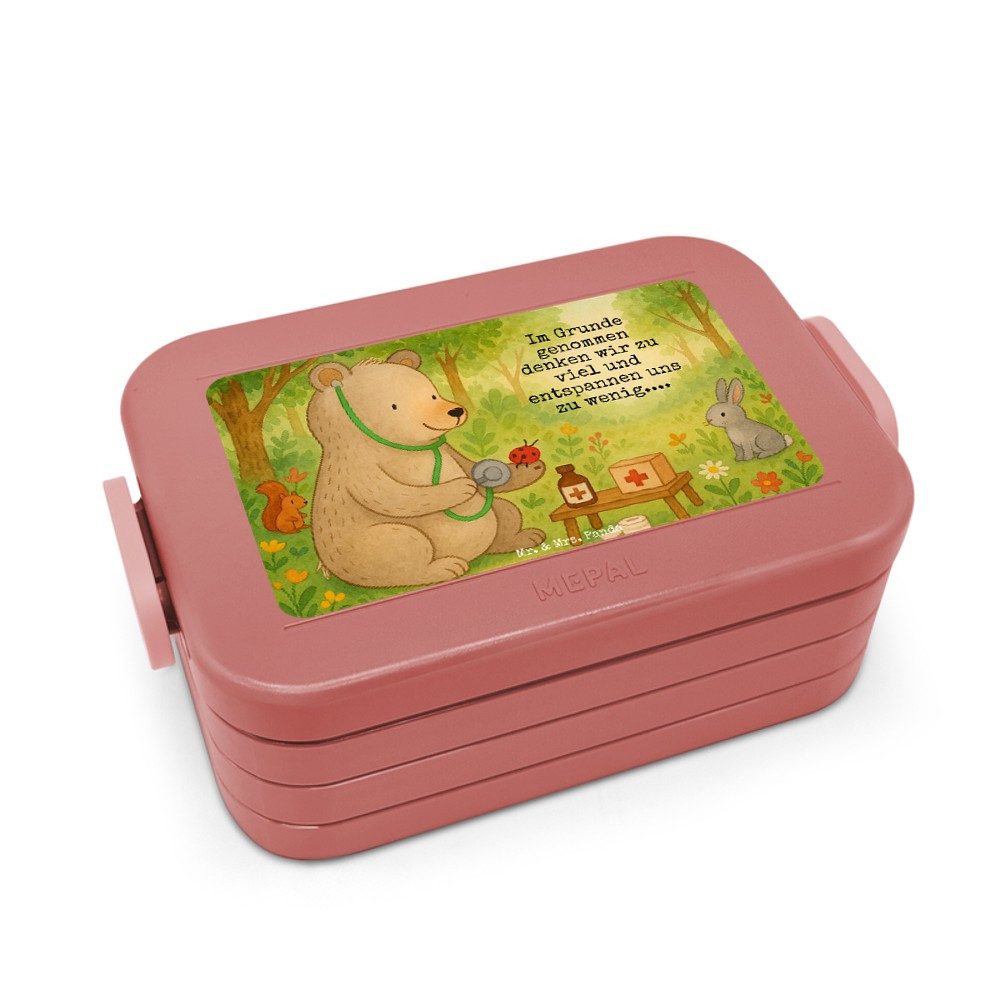 Mr. & Mrs. Panda Butterdose Bär Arzt Design, Bentobox, Rot Pastell, Teddy, Doktor, Essensbox, Pro, Polypropylen lebensmittelecht, (Packung), Jausenbox Professor Bento-Brotdose