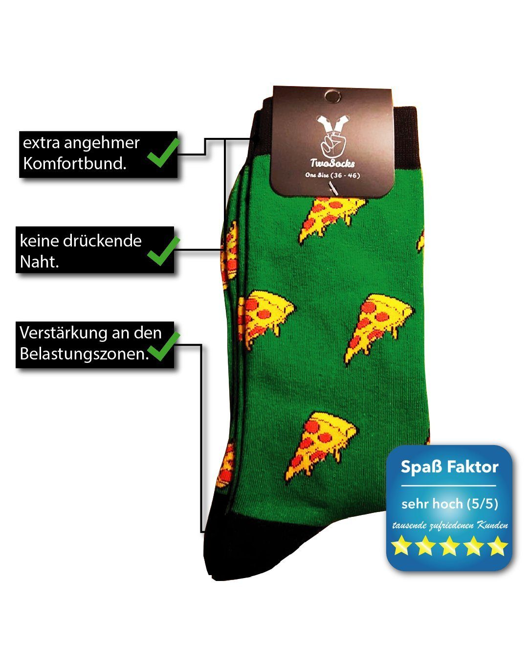 TwoSocks Freizeitsocken Pizza Socken lustige Socken Herren & Damen, Einheitsgröße (1-Paar)