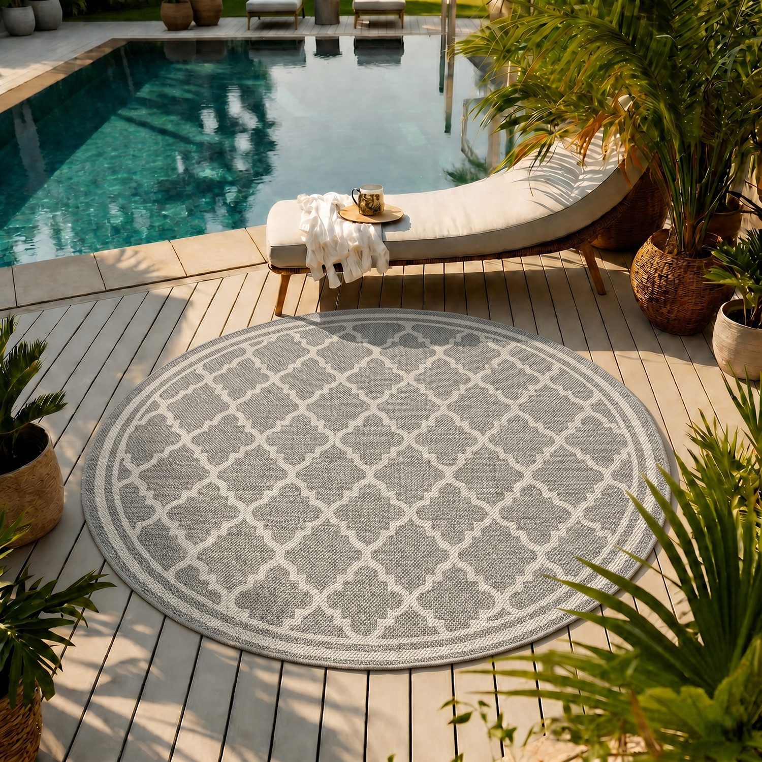 Vimoda Outdoorteppich Teppich Balkon Läufer Terrase, Rund, Höhe: 5 mm, In & Outdoor Teppichfür Küche, Balkon, Flur, Terrasse, Raute Muster