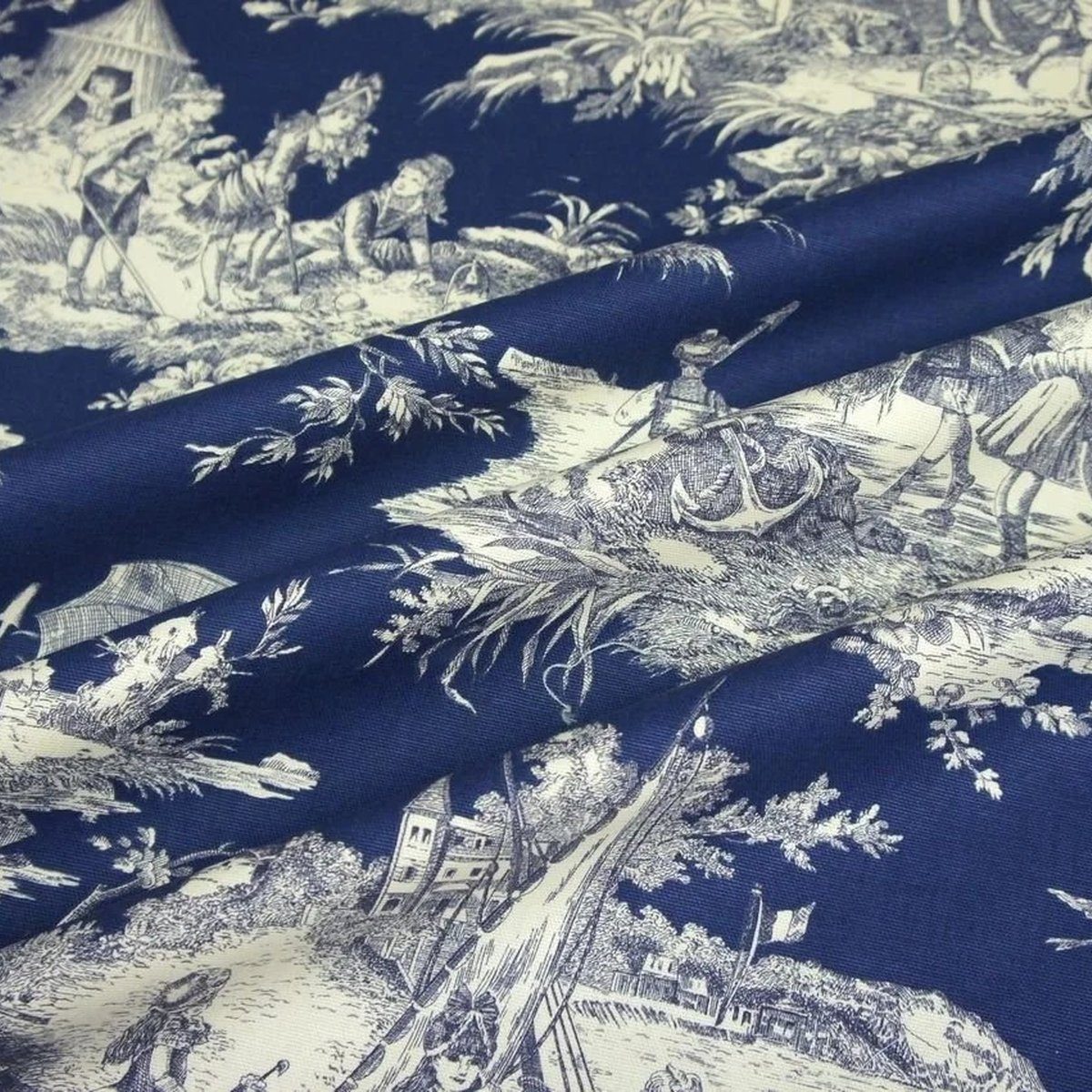 Thumbnail - Stofferia Stoff Dekostoff Toile de Jouy Histoire Bleu, Breite 280 cm, Meterware